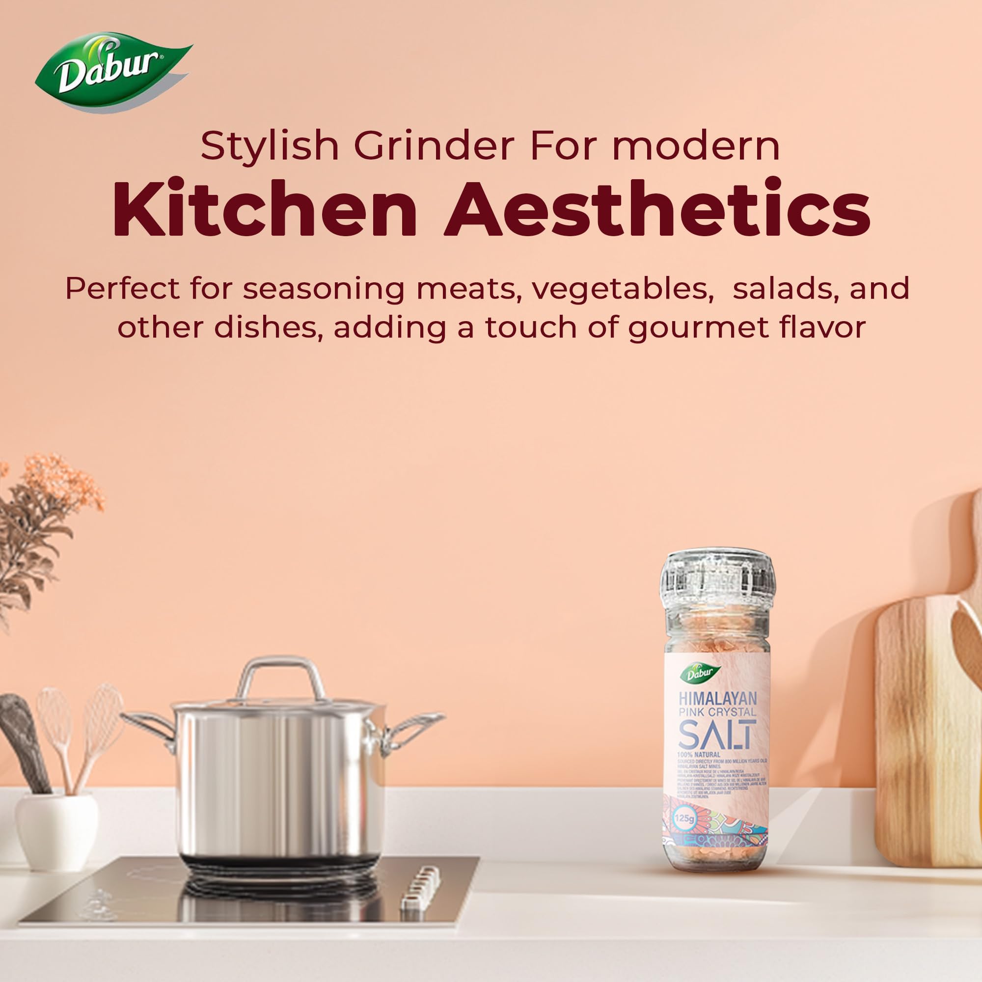 Dabur Himalayan Pink Crystal Salt Glass Grinder - 125g 6