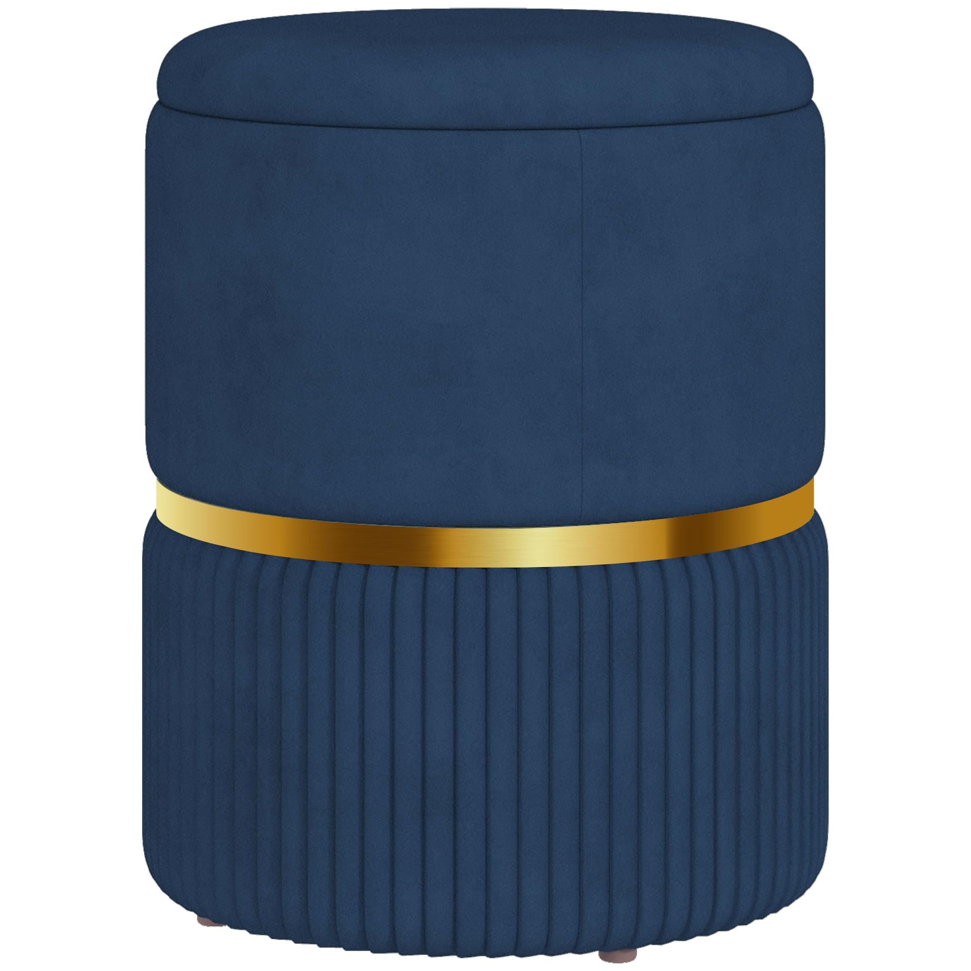 HOMCOM Round Storage Ottoman - Dark Blue Velvet-Feel Fabric | Hidden Storage | 120kg Load 1