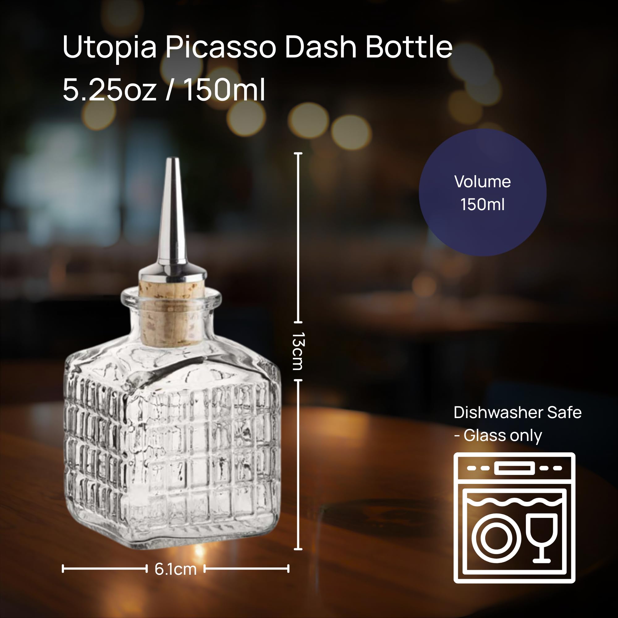 Utopia Picasso Dash Bottle - Vintage Cut Glass Oil & Bitters Dispenser | 150ml Capacity 3