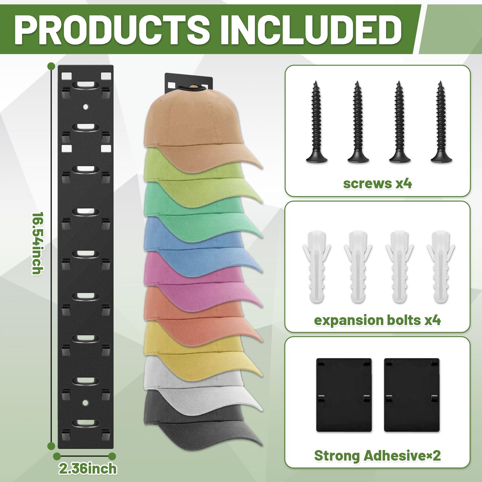 MOXYOY 2 Pack Hat Organizer for Baseball Caps - Wall Mounted, Space Saving, Black Plastic 3