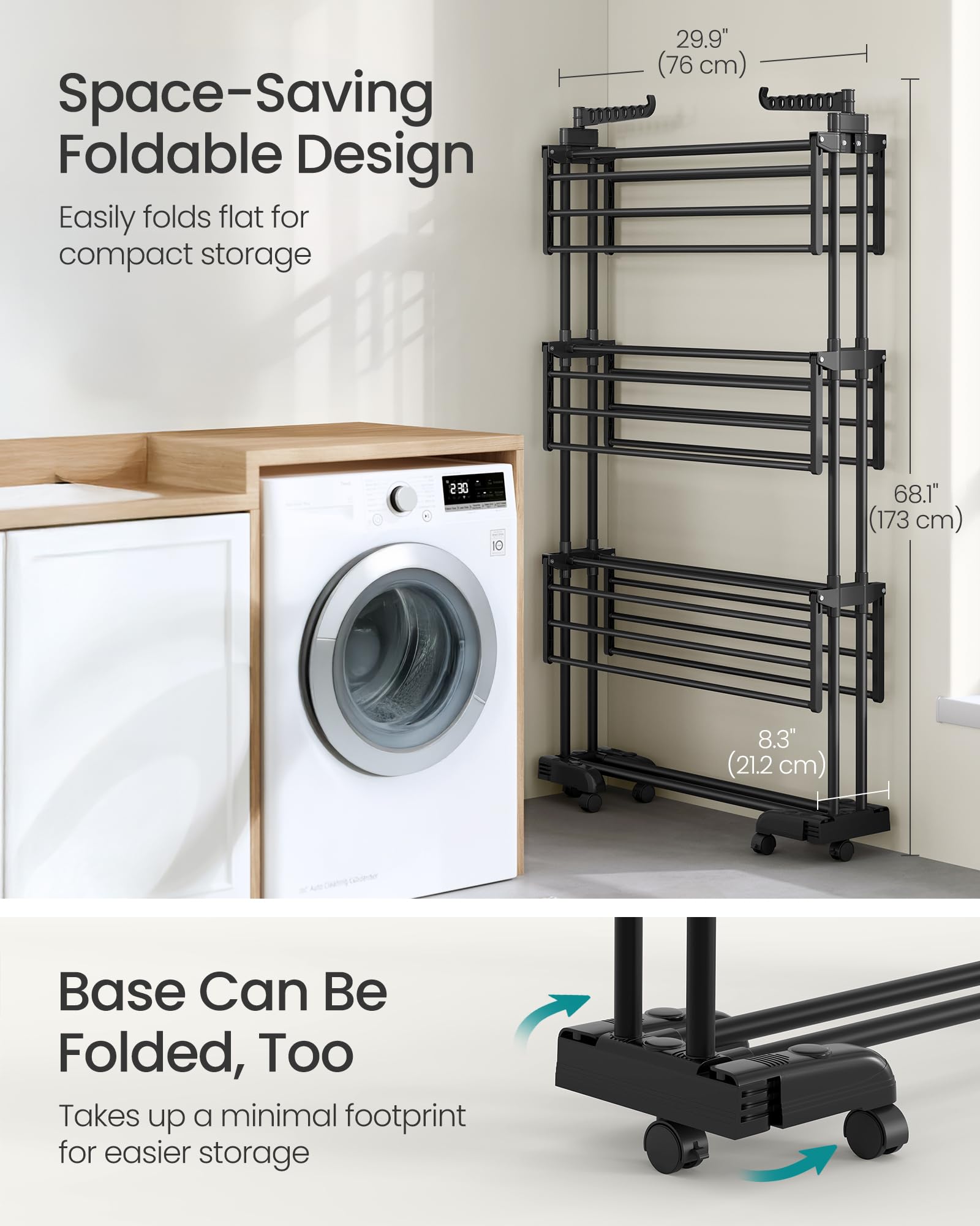 SONGMICS Large 4-Tier Foldable Clothes Drying Rack Horse | 41kg Capacity | Ink Black 6