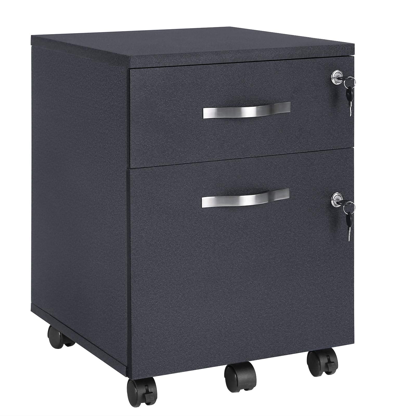 VASAGLE Lockable Mobile File Cabinet - 2 Drawers | Black | 5 Wheels (2 Locking)