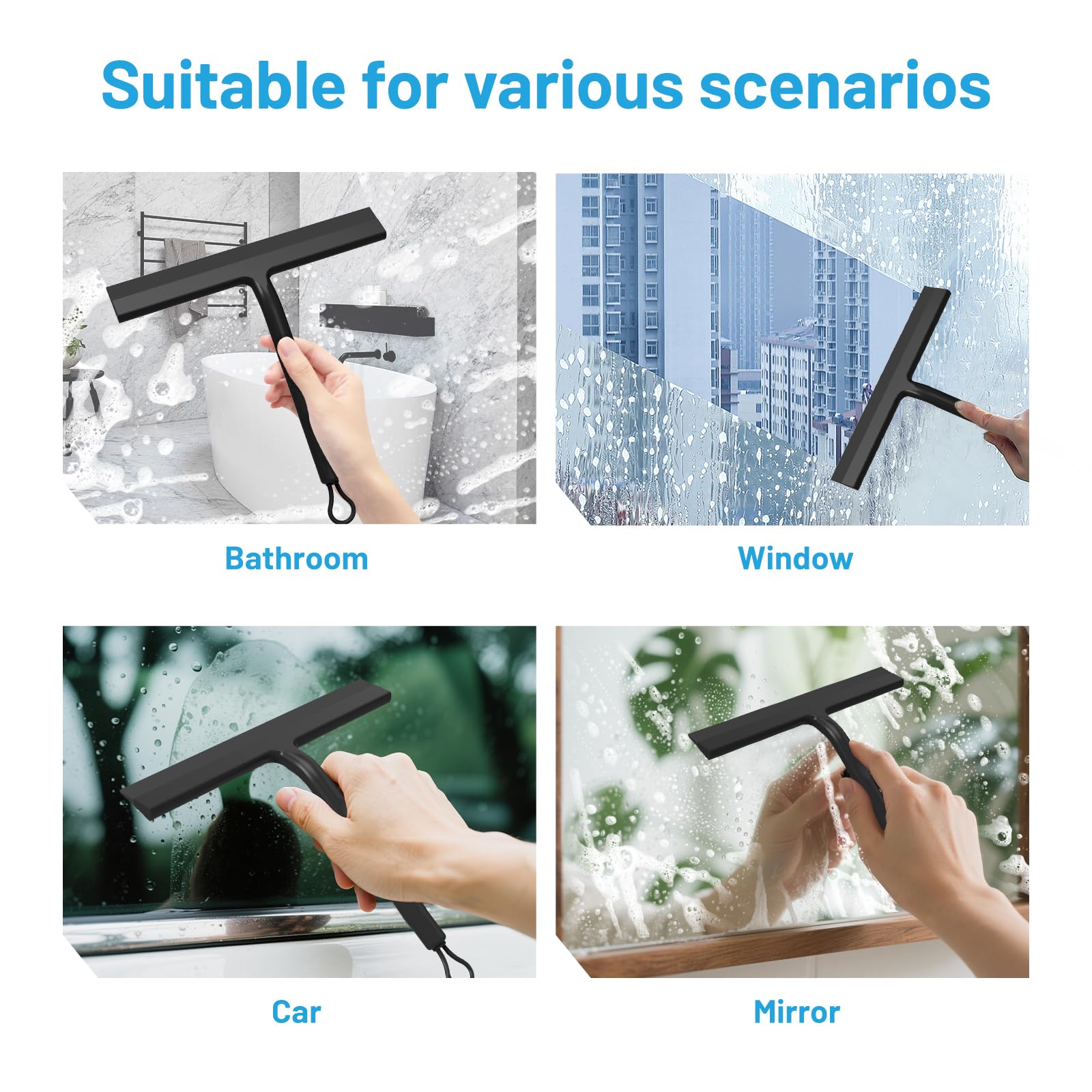 MOXYOY Shower Squeegee - Rust-Resistant Silicone Blade | Black | 23L x 19W cm 7