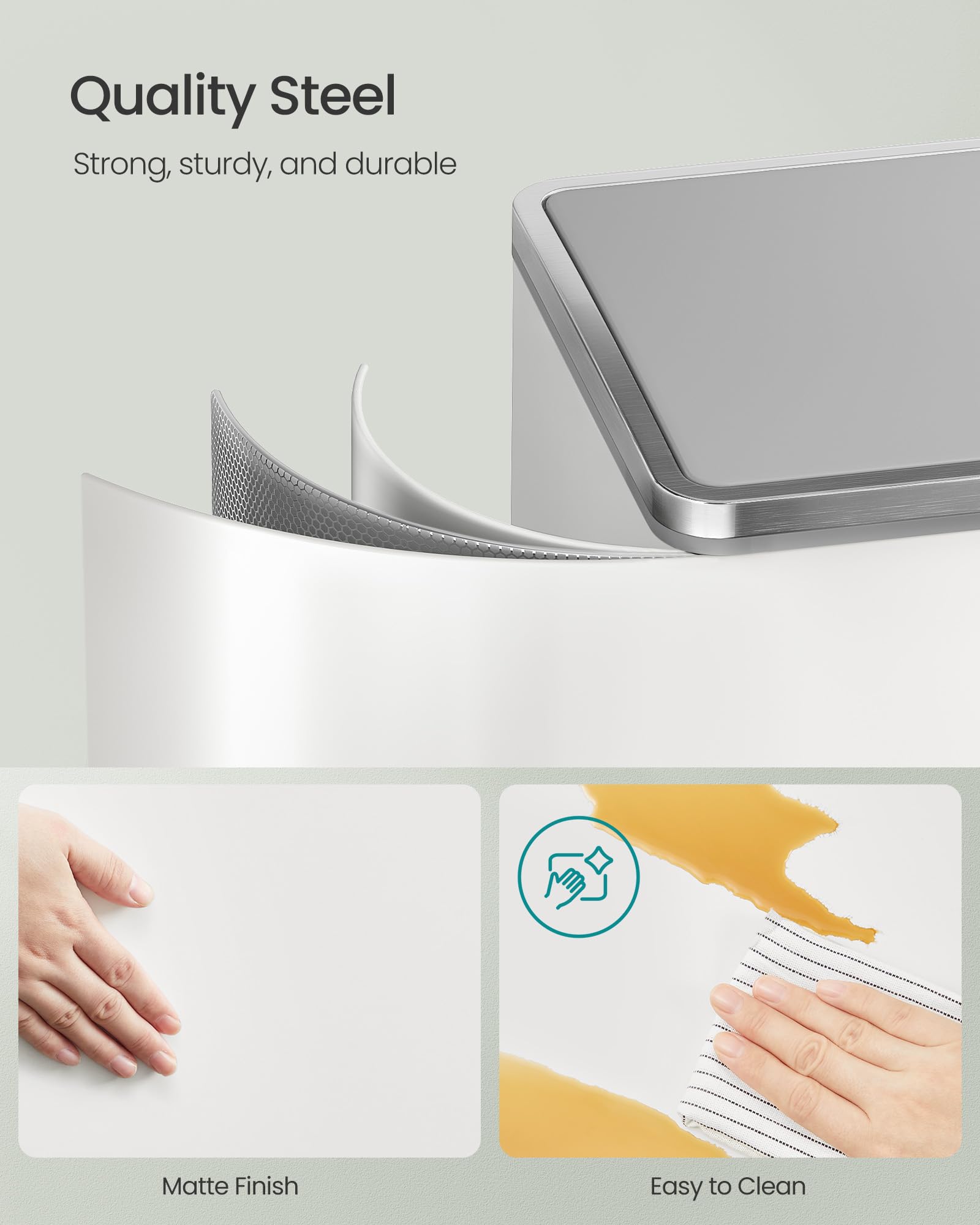 SONGMICS Dual Recycling Bin - 2 Compartments 80L Total | Soft Close | White/Grey 4