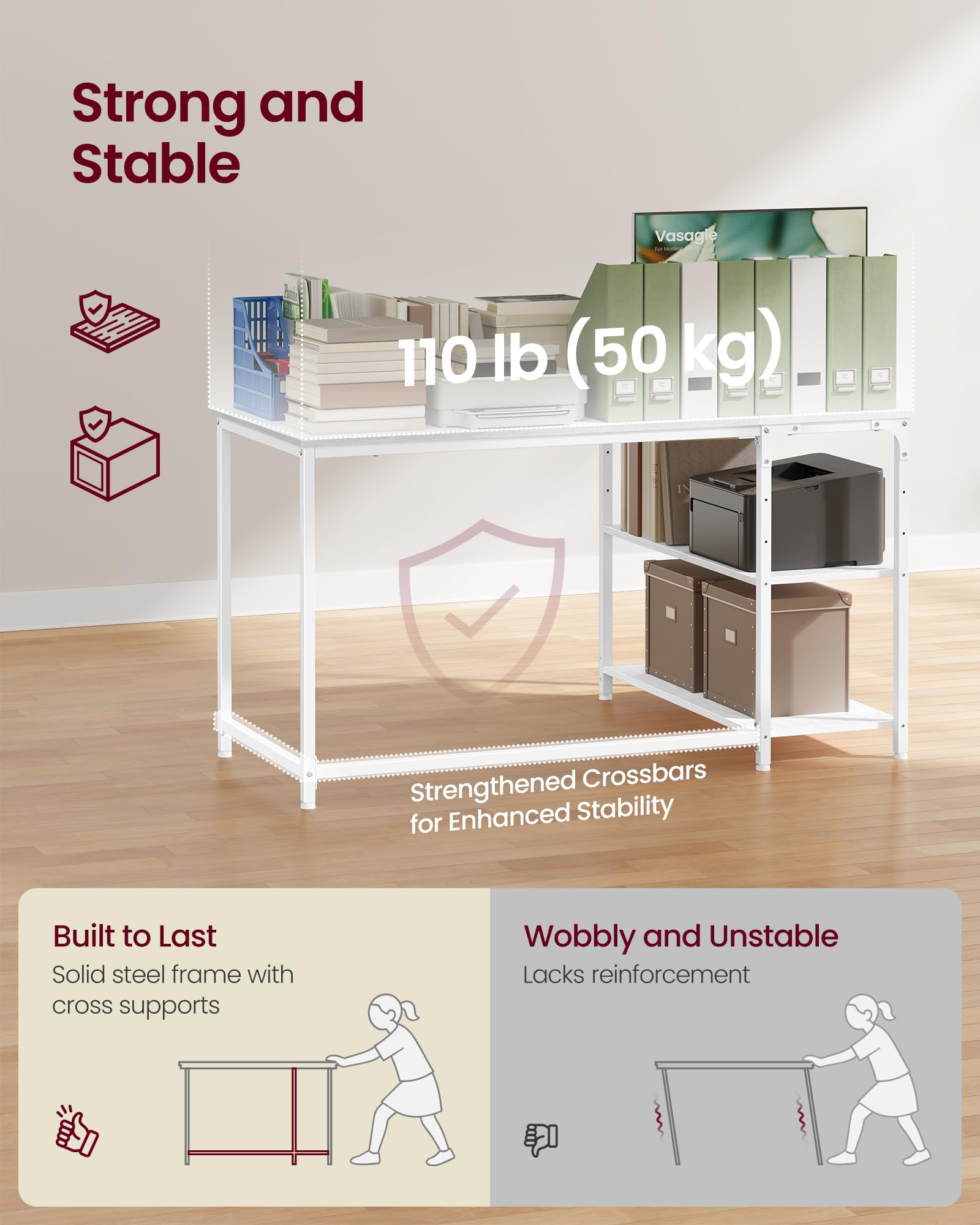 VASAGLE L-Shaped Corner Desk with Reversible Storage | Maple White | 120 x 80 cm 6
