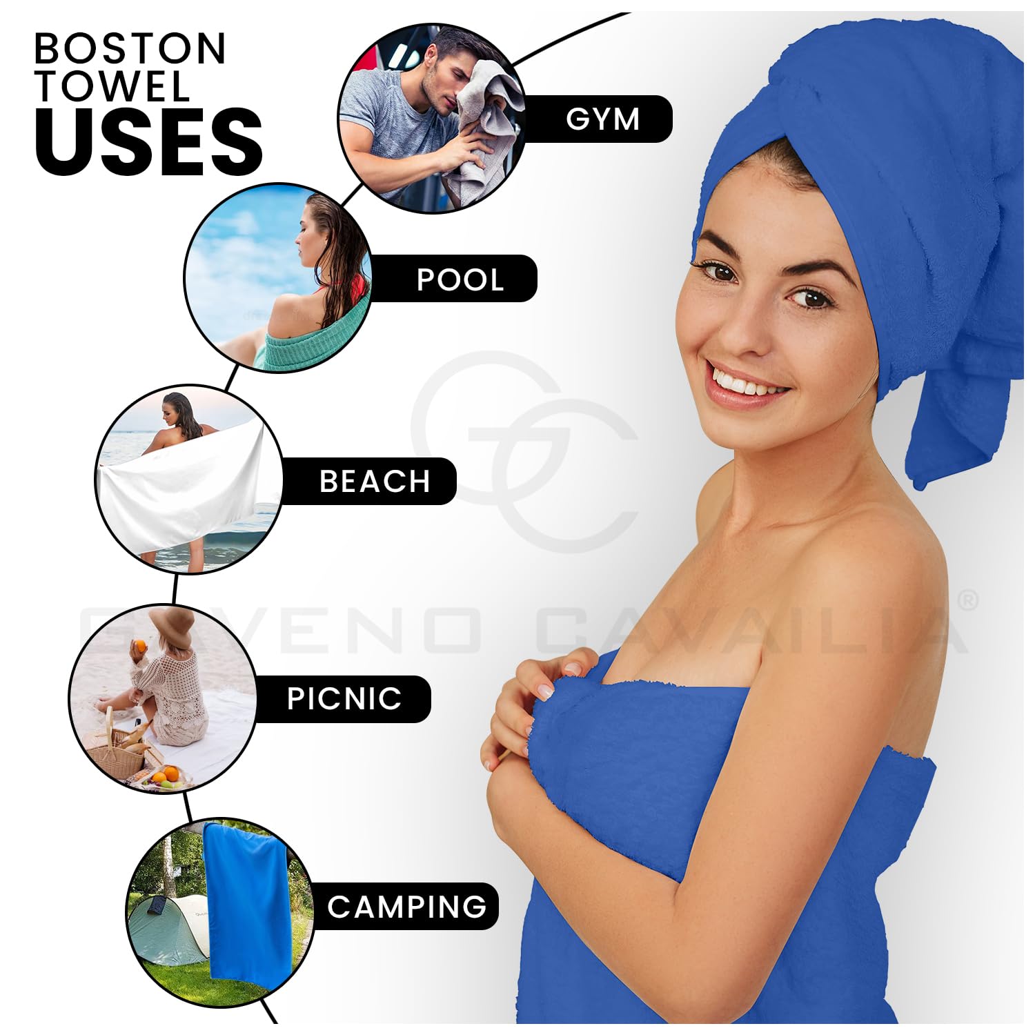 GC GAVENO CAVAILIA 8 Piece Royal Blue Towel Set - 450 GSM, Quick Dry Cotton | 2 Bath, 2 Hand, 4 Face Towels 3