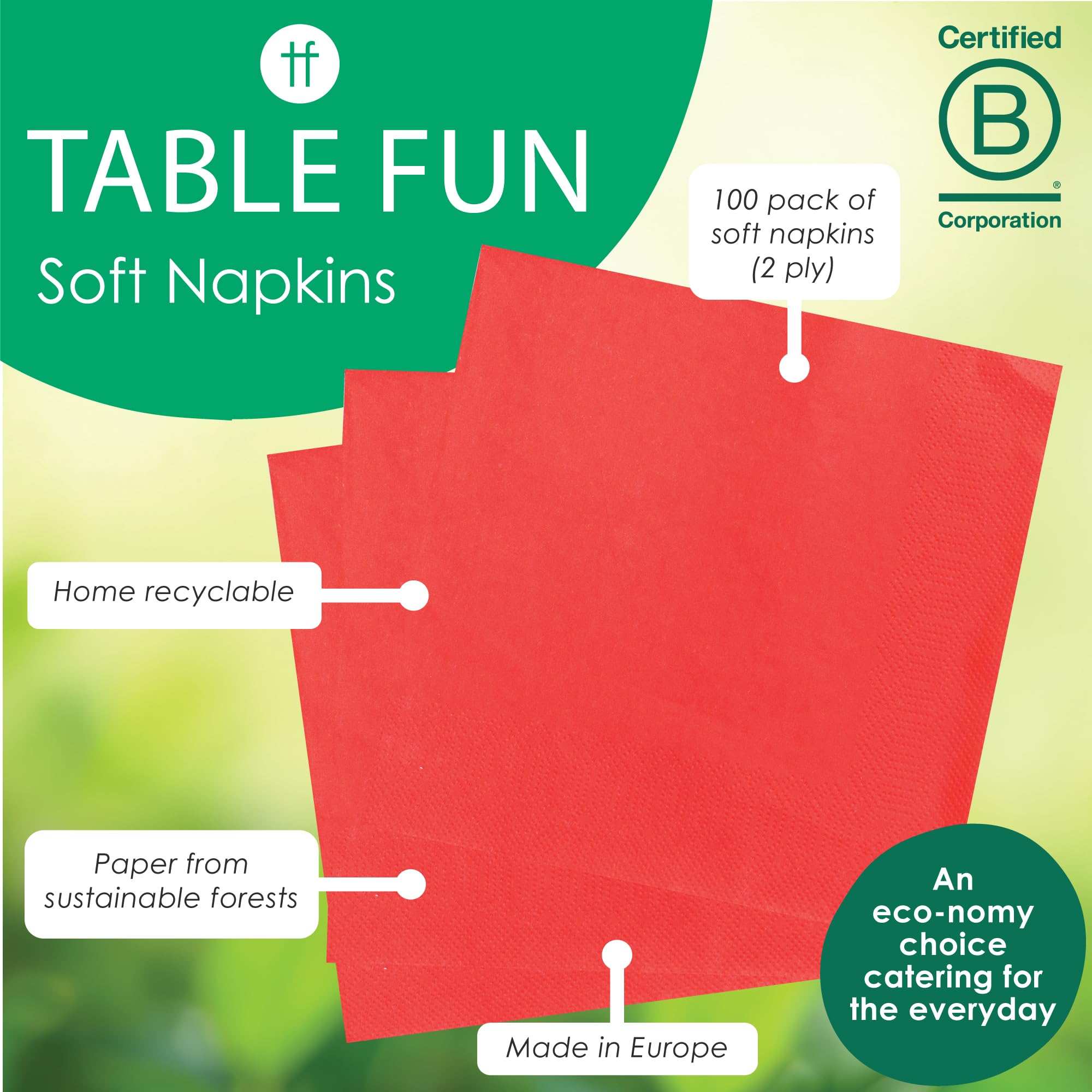 Talking Tables Soft Red Paper Napkins - 100 Pack, 2ply, 33cm Unfolded | FSC Certified 6