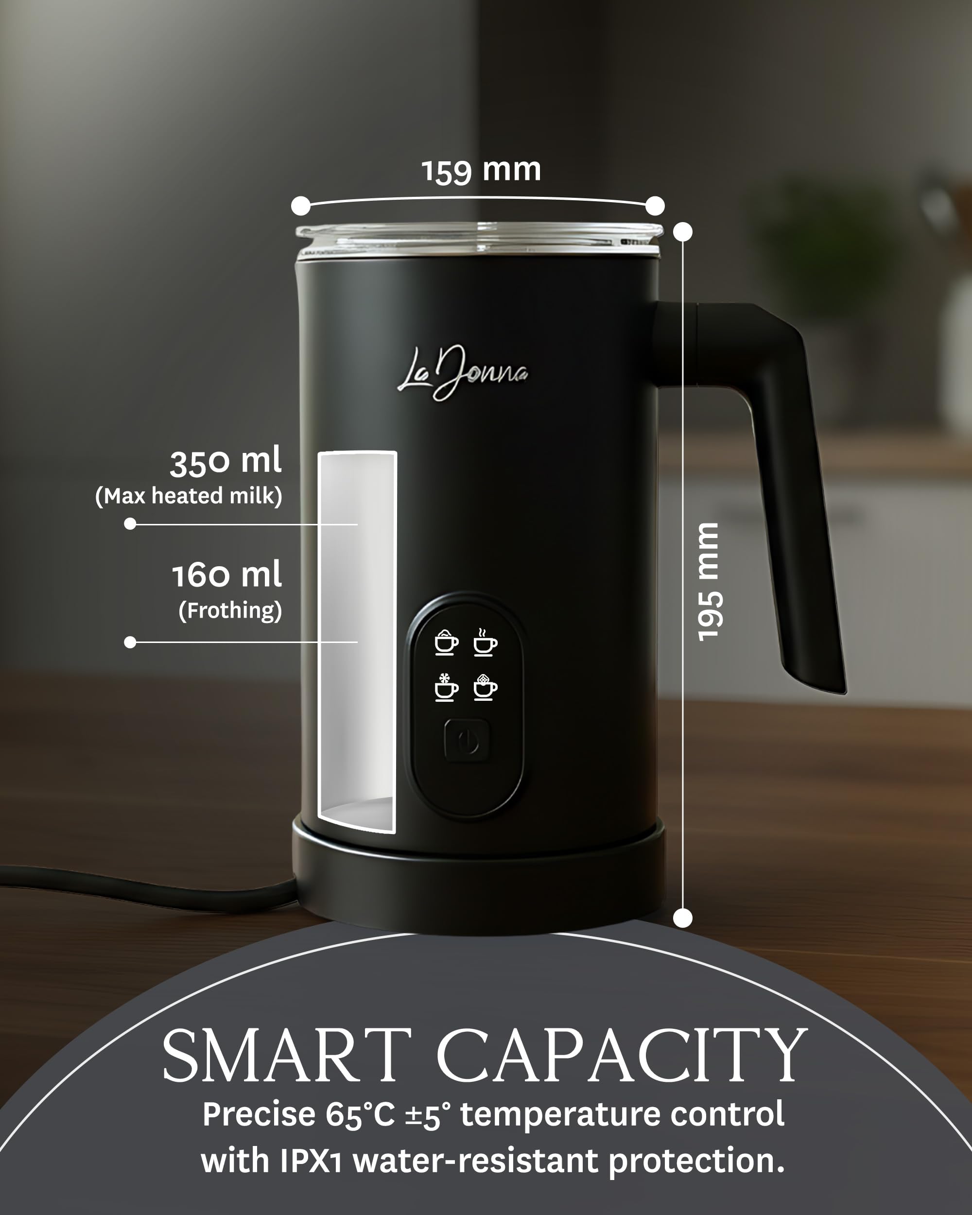 LaDonna Electric Milk Frother - 4 Functions: Hot Froth, Heat, Cold Froth, Hot Chocolate | 350ml 3