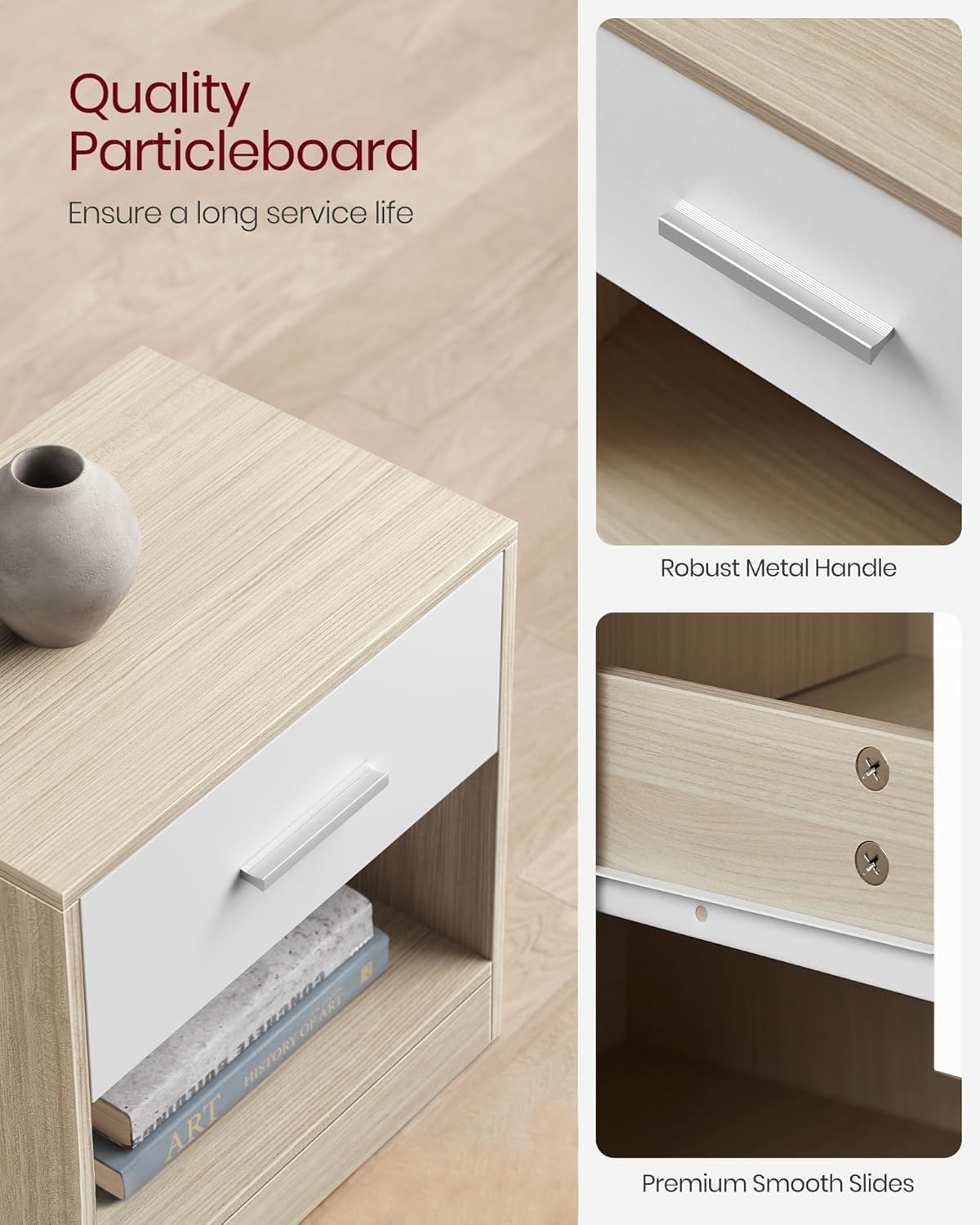 VASAGLE Bedside Table - Modern Look | Drawer & Open Compartment | 39x28x41 cm 5