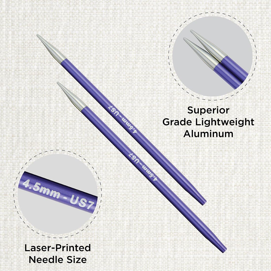 KnitPro Zing Interchangeable Circular Knitting Needles - 4.50mm | Lightweight Aluminium | Smooth Joins 2