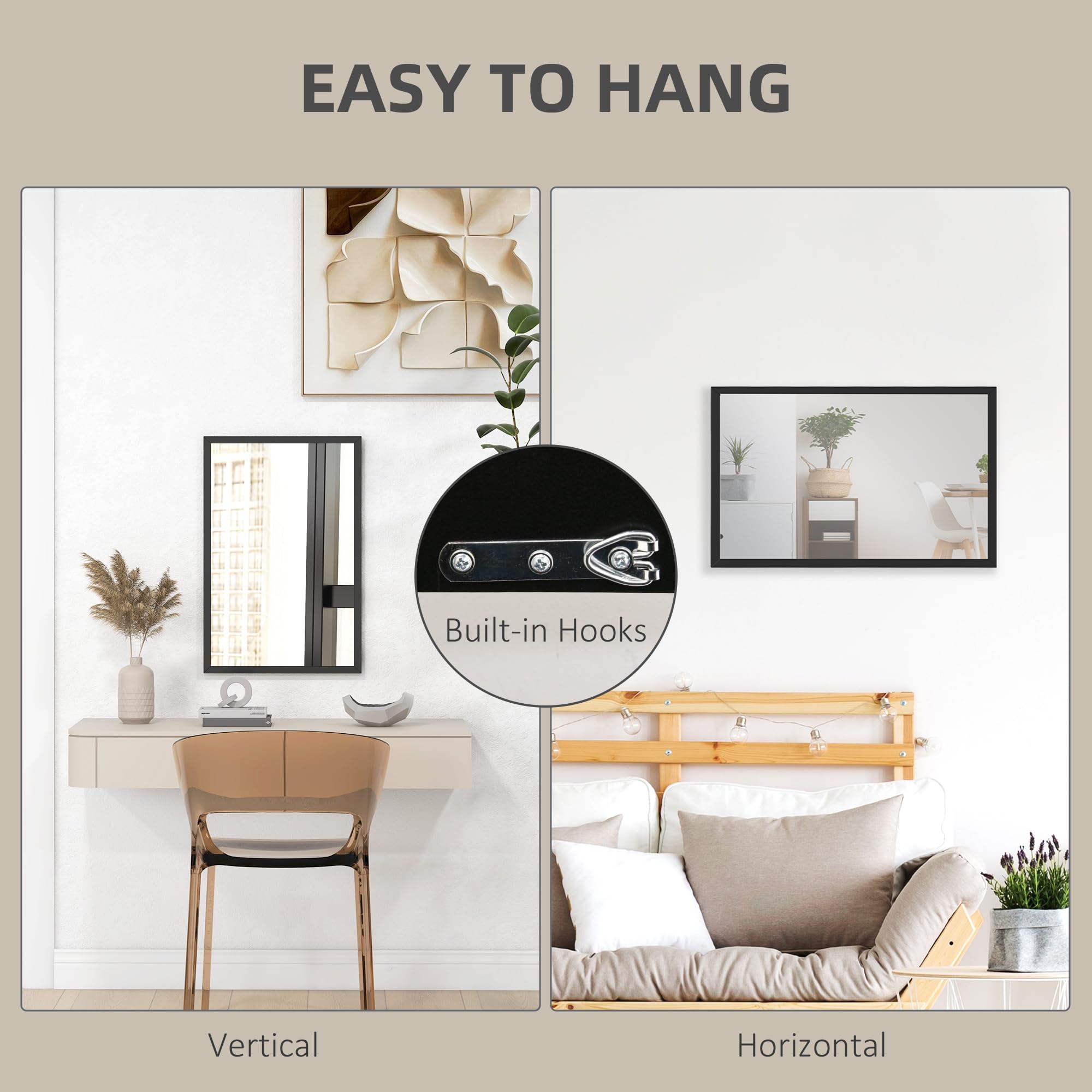 HOMCOM Decorative Rectangular Wall Mirror - 60 x 40 cm | Black | Easy Horizontal/Vertical Mount 4