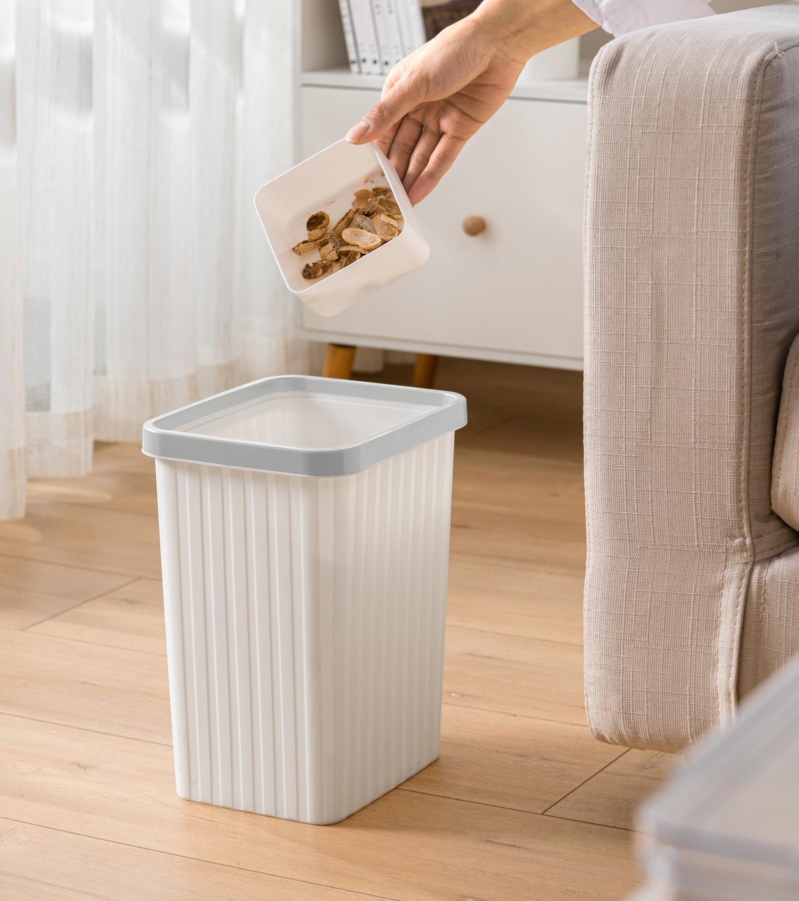 Cetomo 8.2L Plastic Waste Paper Bins - Set of 3 | Compact | White | Removable Rim 6