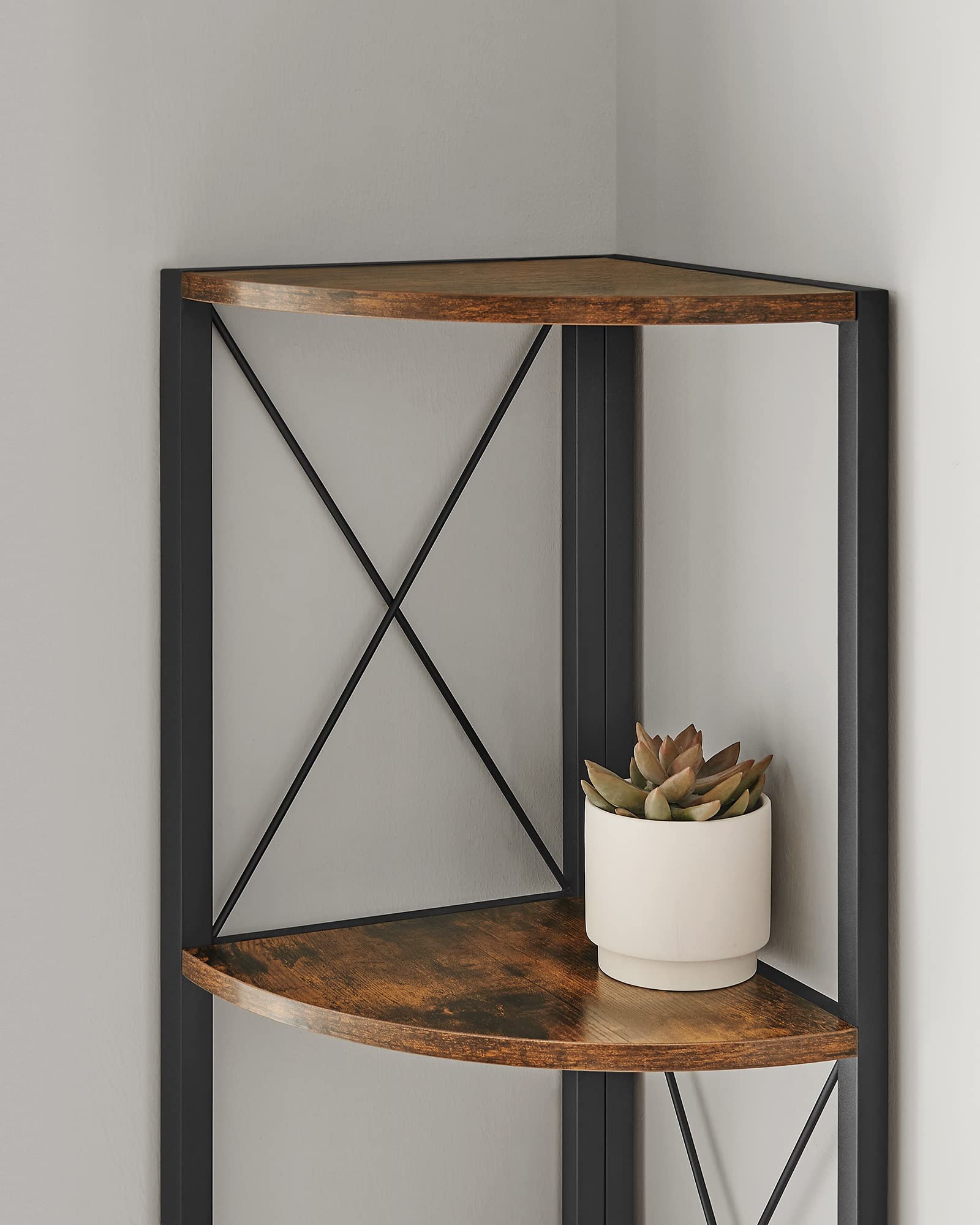 VASAGLE 5-Tier Corner Shelf - Space Saving Storage | Rustic Brown & Black | 11.3kg Load Capacity 8