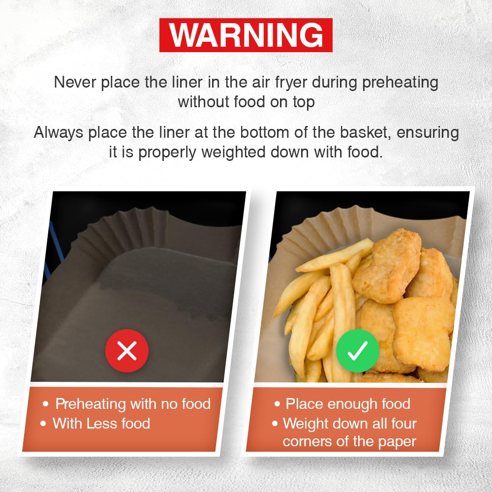 ANSIO Air Fryer Paper Liners - 200 PCS Rectangle Disposable Liners for Dual Zone Fryers | 22cm x 14cm x 4.5cm Inner Fit 6