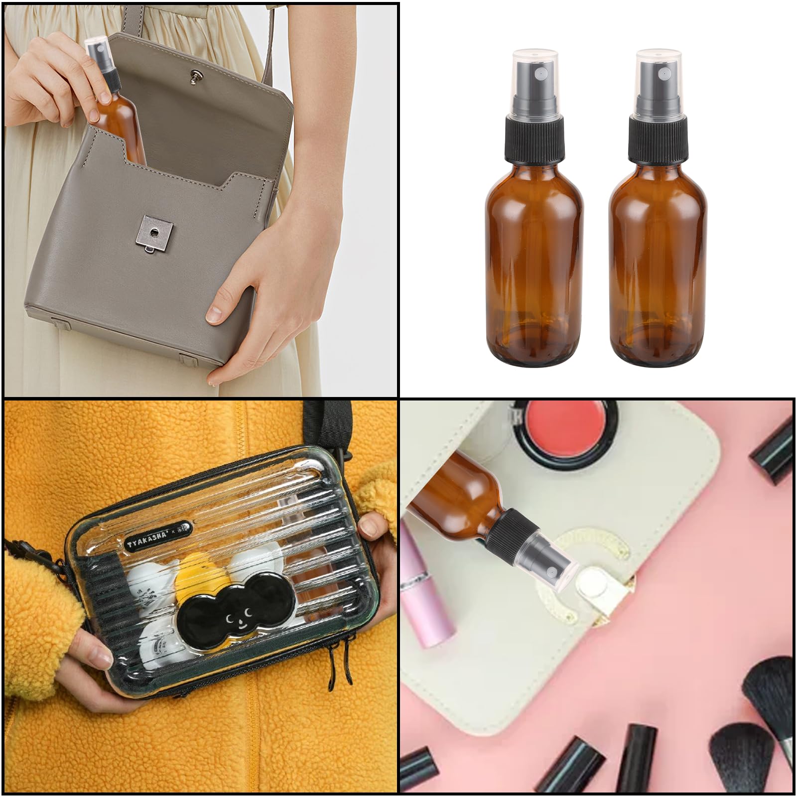 ASelected 60ml Amber Glass Spray Bottle Reusable Travel Bottle for Essential Oils & Perfume | 2 Pack 3