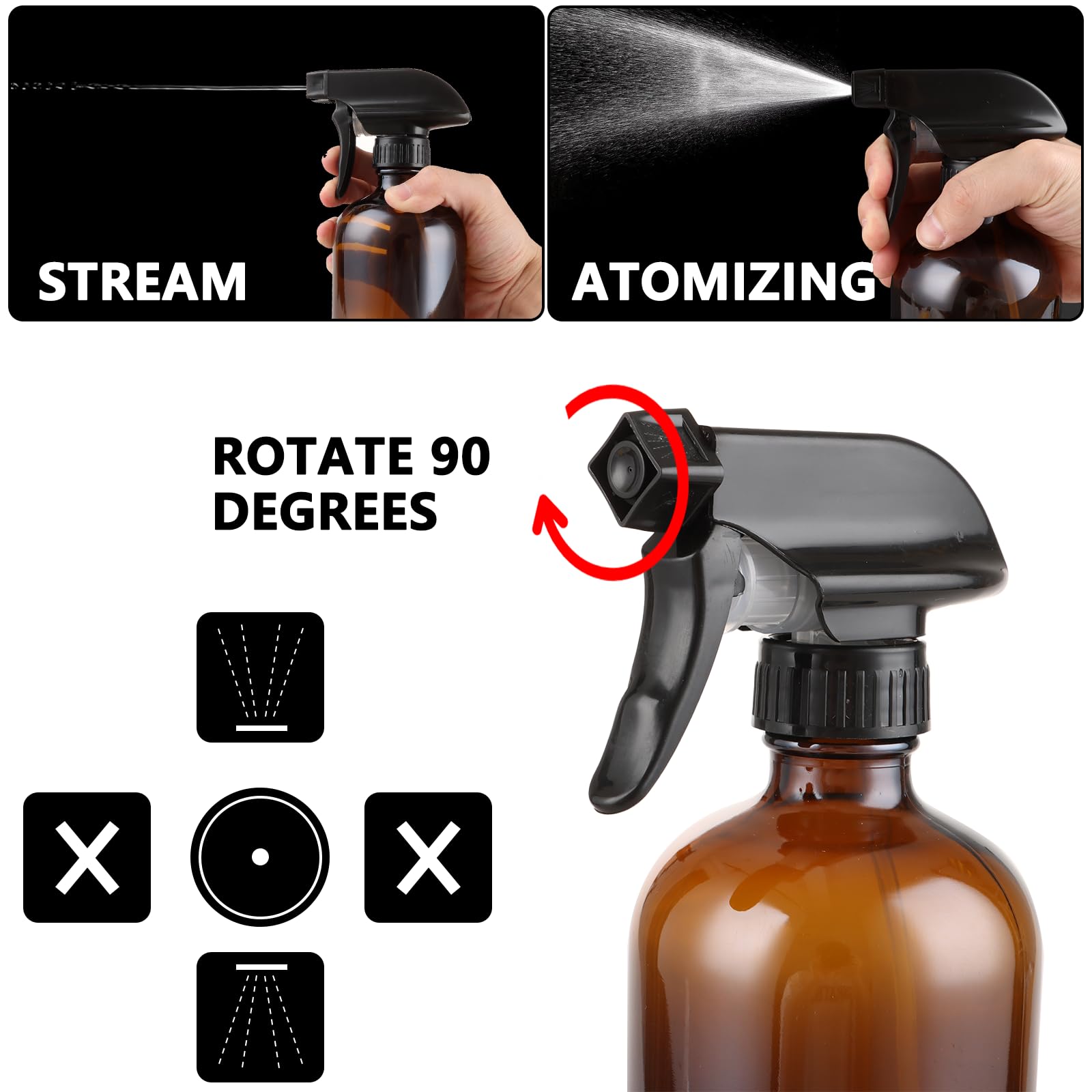 ASelected 2 Pcs Amber Glass Spray Bottles - 500ml Leak Proof Reusable for Cleaning & Gardening 3