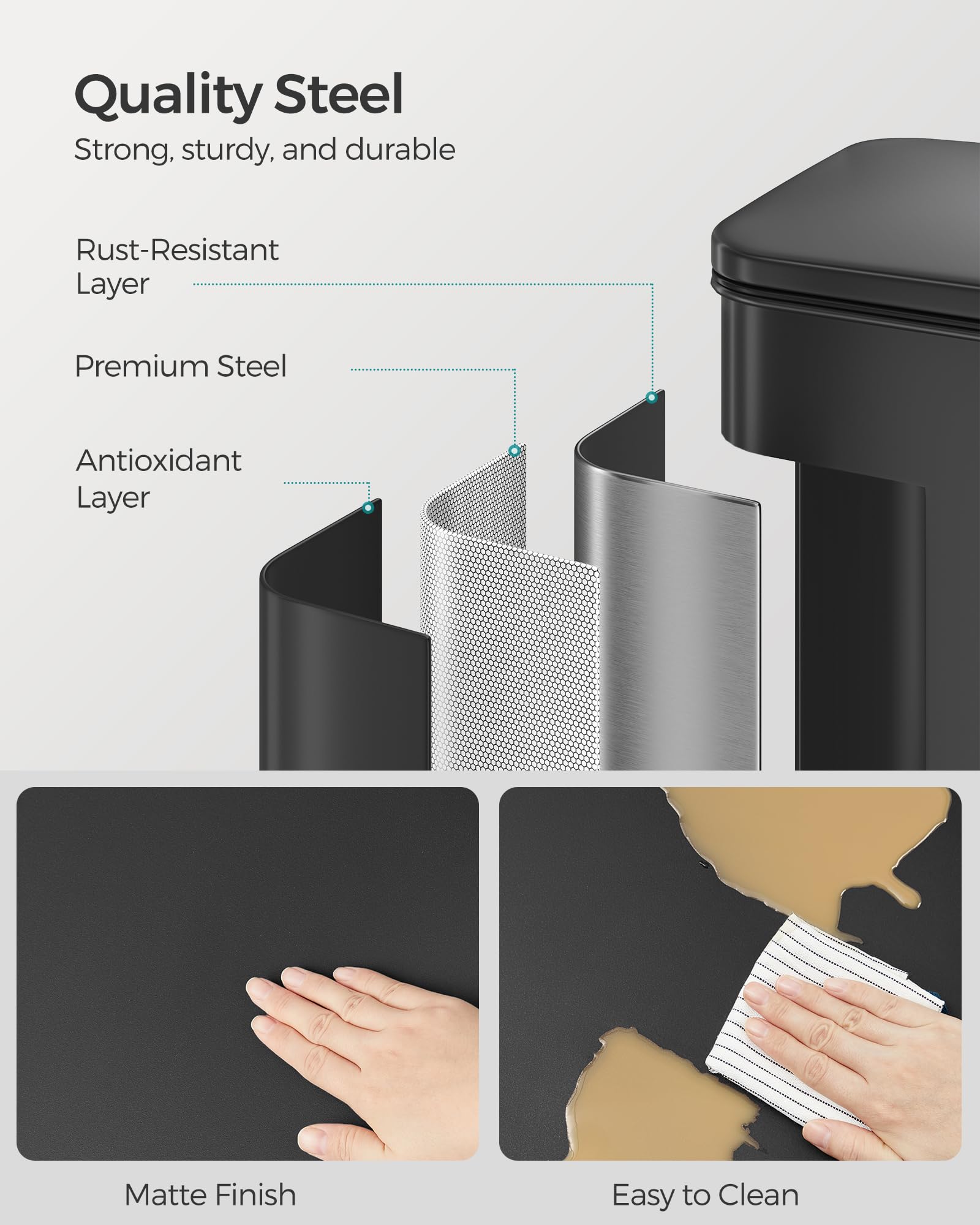 SONGMICS Kitchen Bin - 40L Capacity | Soft Close Lid | Black Alloy Steel 3