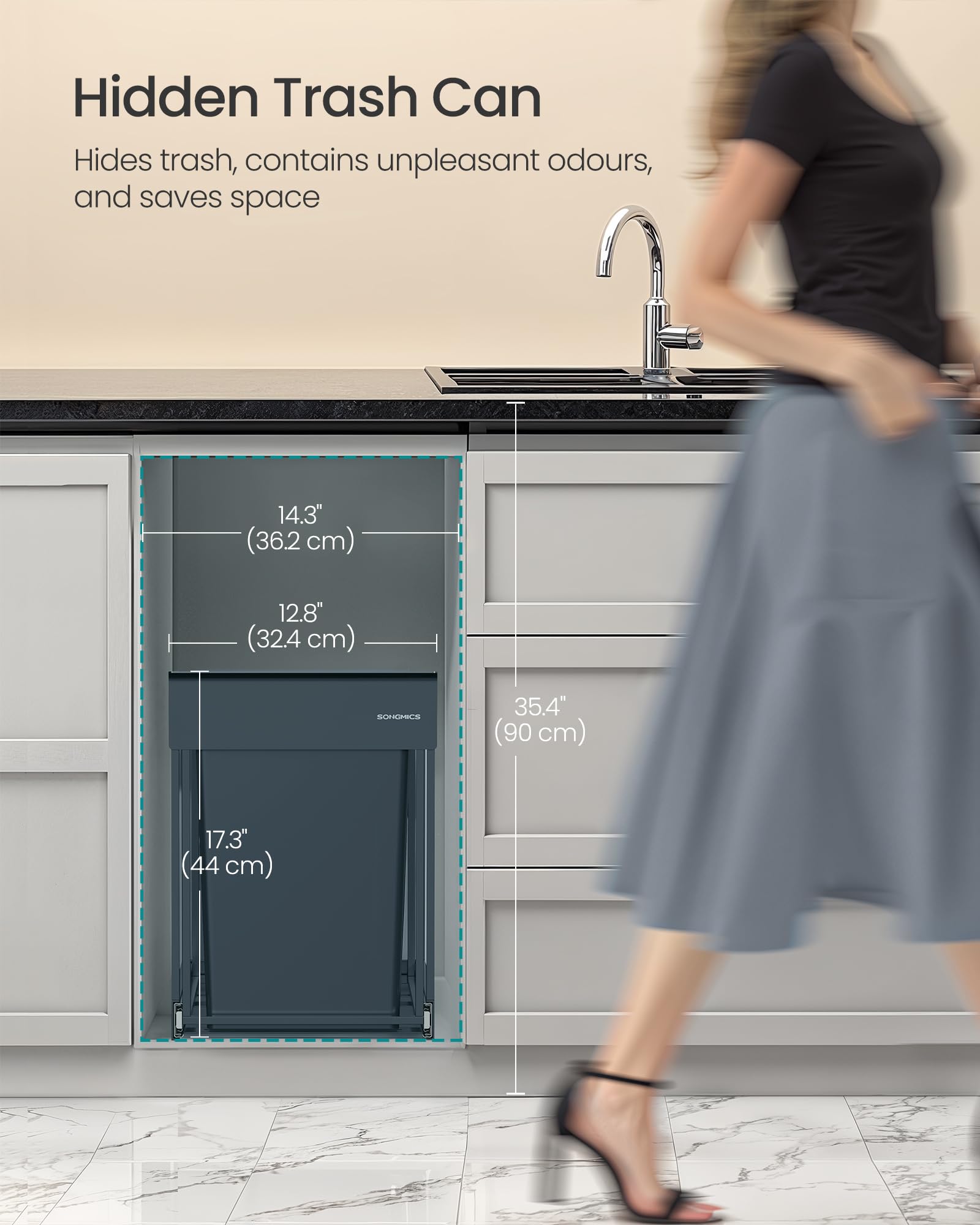 SONGMICS Built-in Kitchen Waste Separation System - 2 x 20L Bins | Grey | Alloy Steel Frame 3