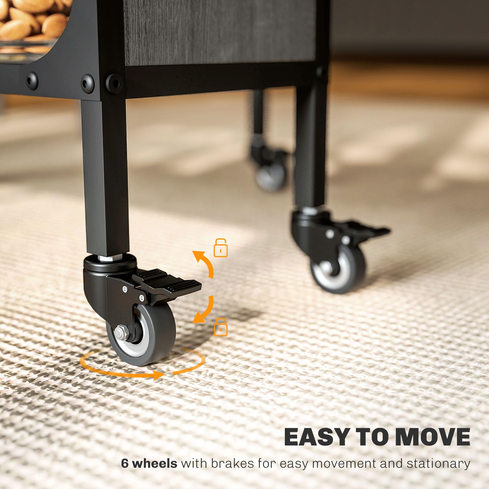 HOMCOM Mobile Drop Leaf Dining Table - Extendable, Foldable, with 6 Wheels & Storage | Grey 6