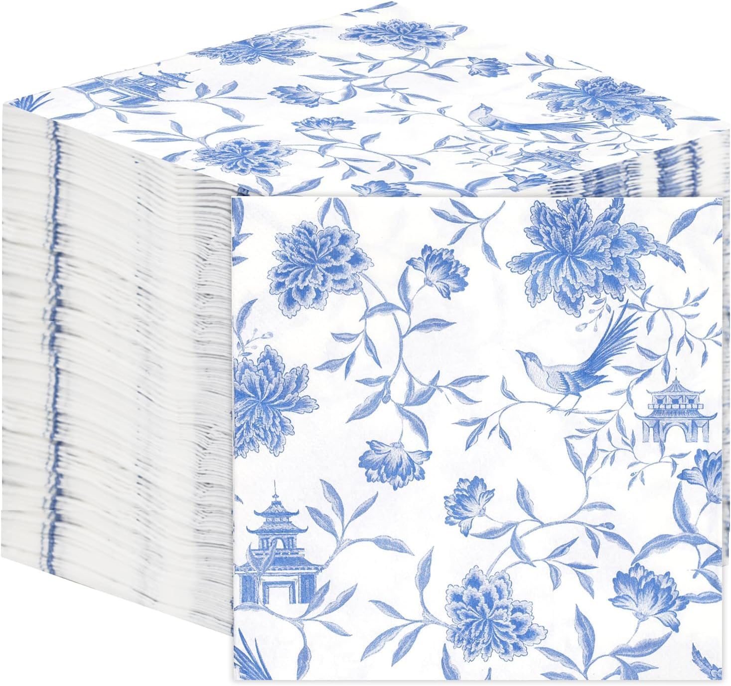 Talking Tables Table Kind 100 x Soft Blue Paper Napkins | 2ply 33cm | Chinoiserie Floral Serviettes 1