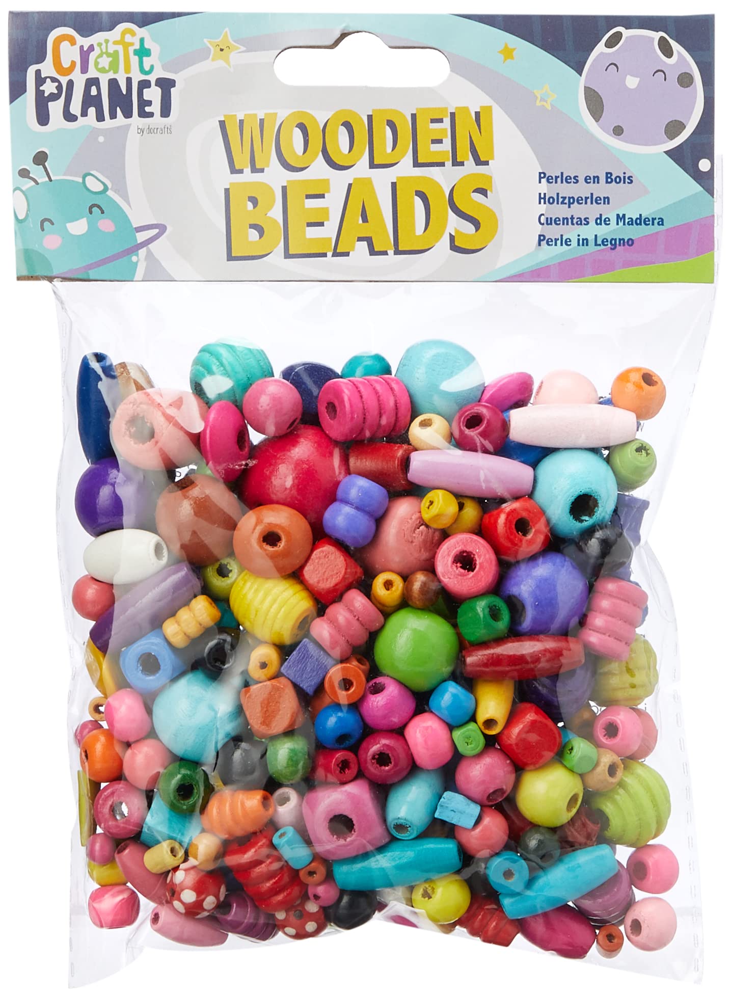Craft Planet 100g Wooden Beads Assortment - Multi-Colour | Non-Toxic | UK Designed 2