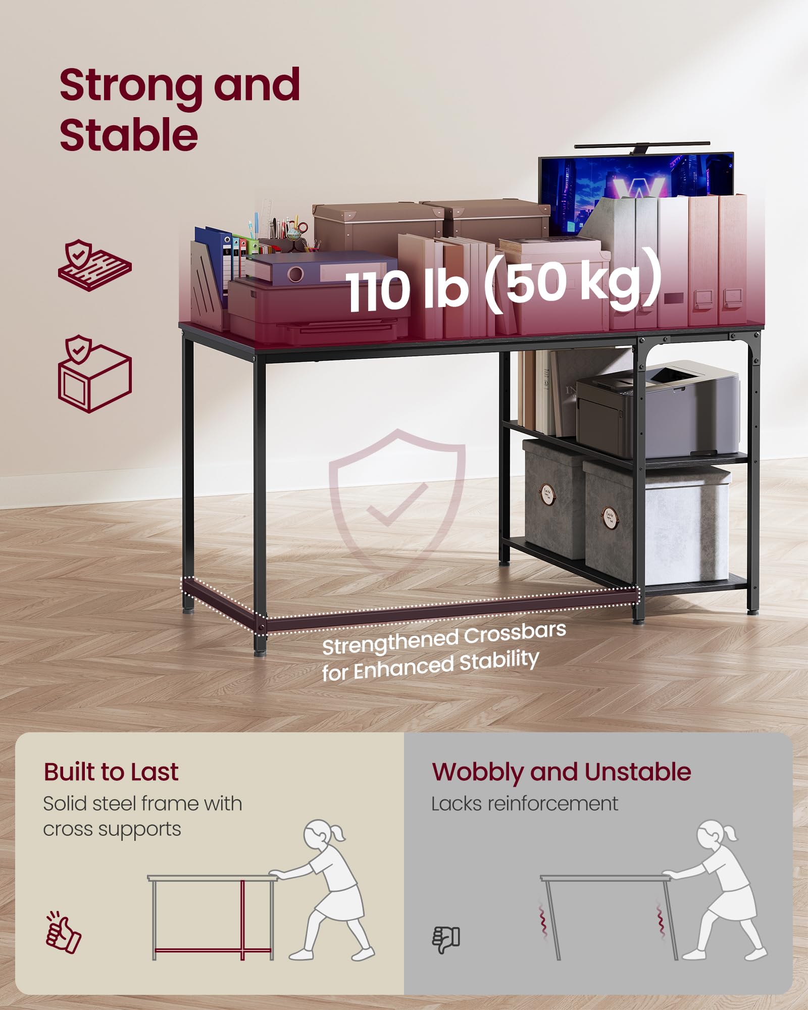 VASAGLE L-Shaped Corner Desk with Reversible Storage | 120 x 80 cm | Ebony Black 6