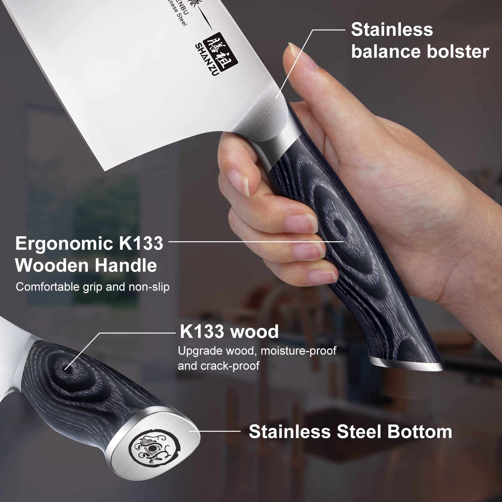 SHAN ZU 7 Inch Utility Knife - High Carbon Japanese Steel Cleaver with K133 Wooden Handle 5