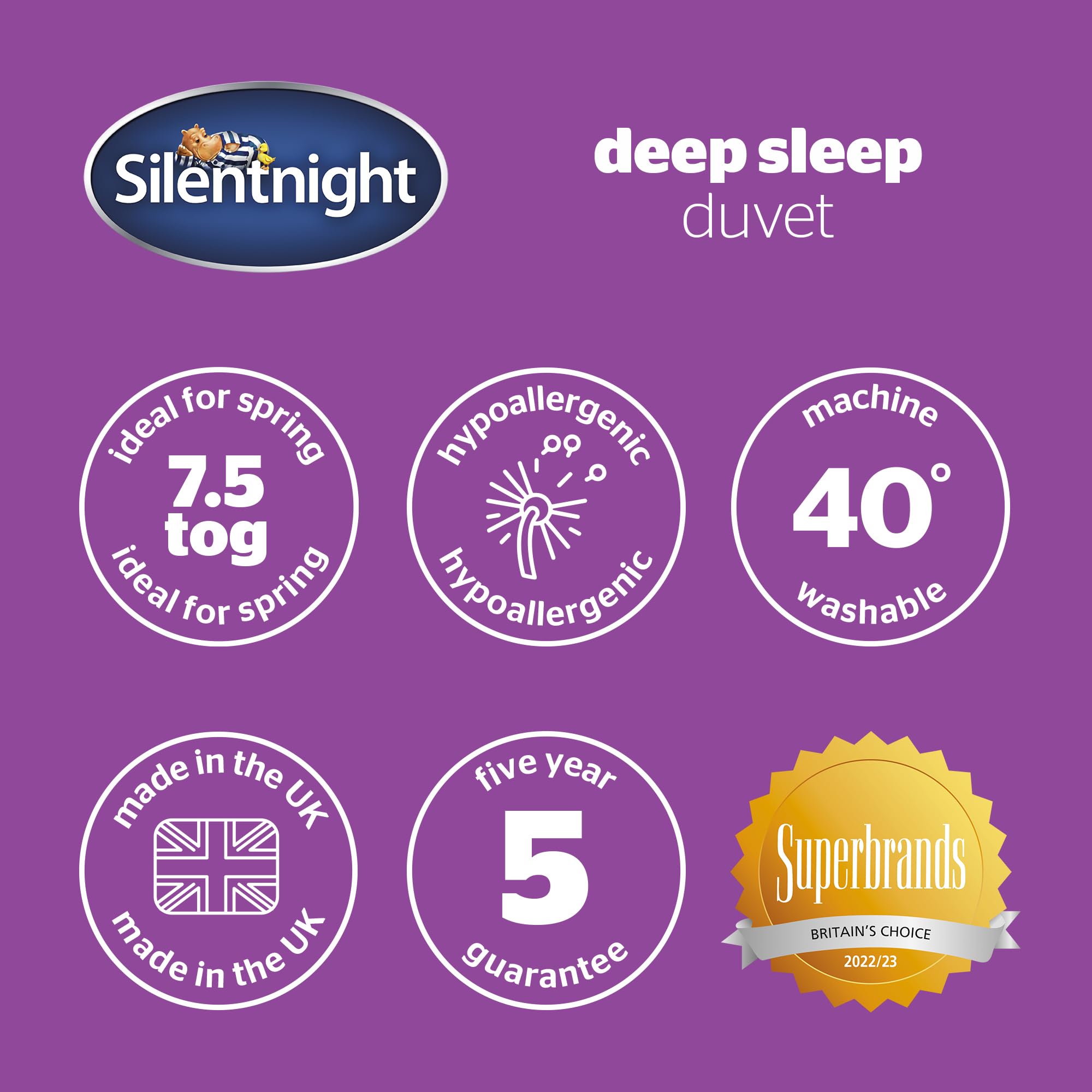 Silentnight Deep Sleep King Duvet 7.5 Tog - Hypoallergenic, Machine Washable | King Size 225x220cm White 7