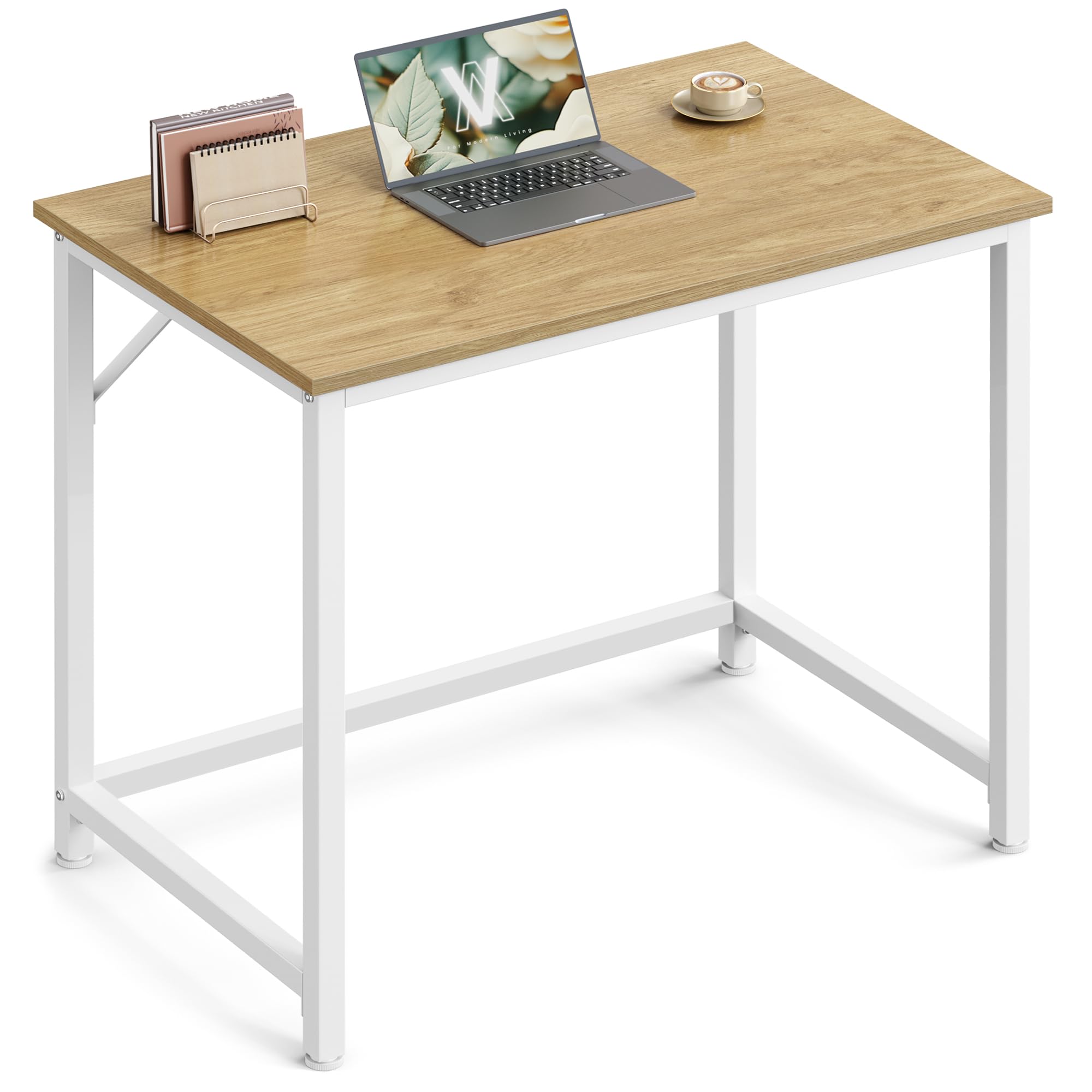VASAGLE Computer Desk - 80 x 50 cm Workspace | Natural Oak & Pearl White | Max 50kg Load