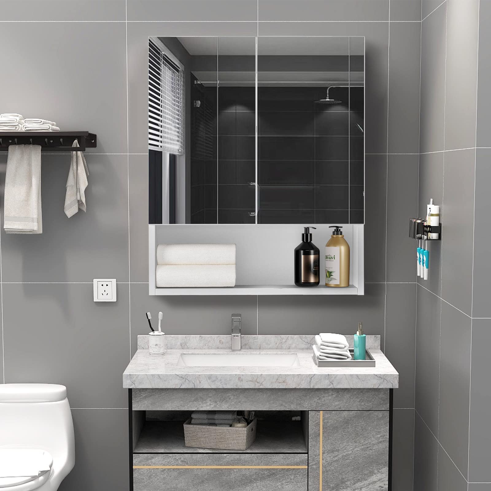 TUKAILAi 2-Door Wall Mounted Bathroom Mirror Cabinet with Adjustable Shelves | White | 50x60x13cm 2