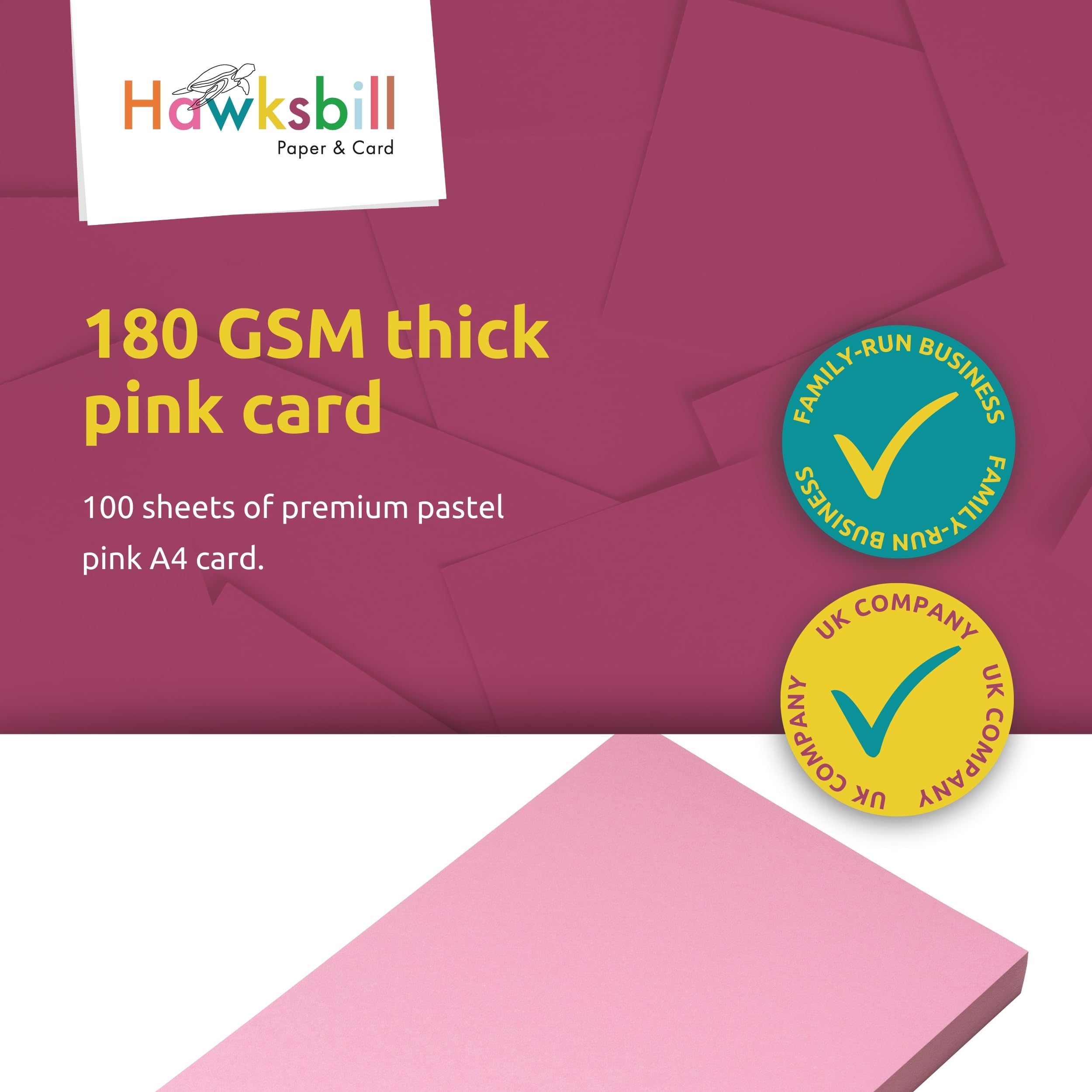 Hawksbill Pastel Pink Card Stock - 180 GSM A4 Premium Paper for Crafts & Printing | 100 Sheets 5