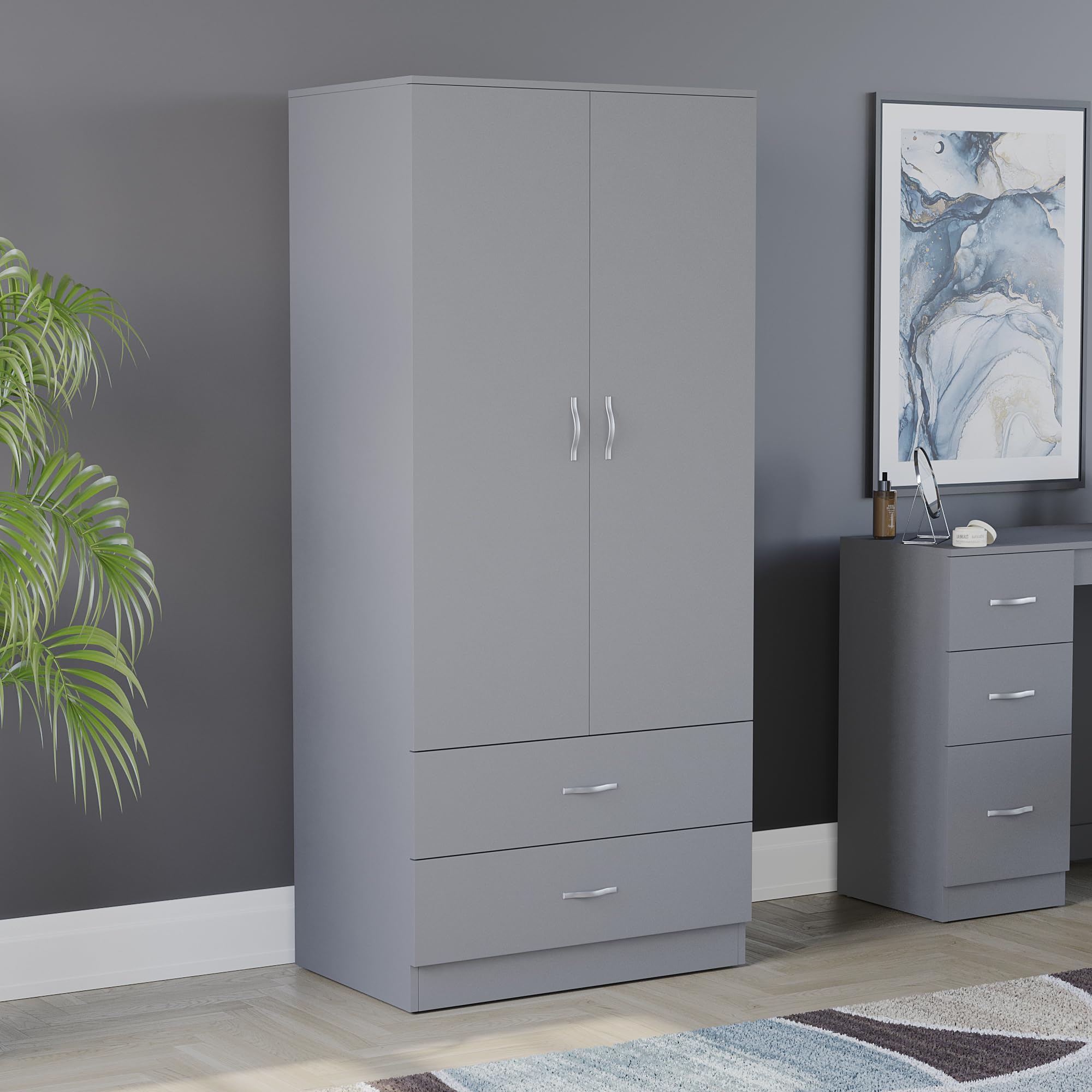 Vida Designs Riano 2 Door Wardrobe with Shelf & Hanging Rail | Engineered Wood | Grey 1