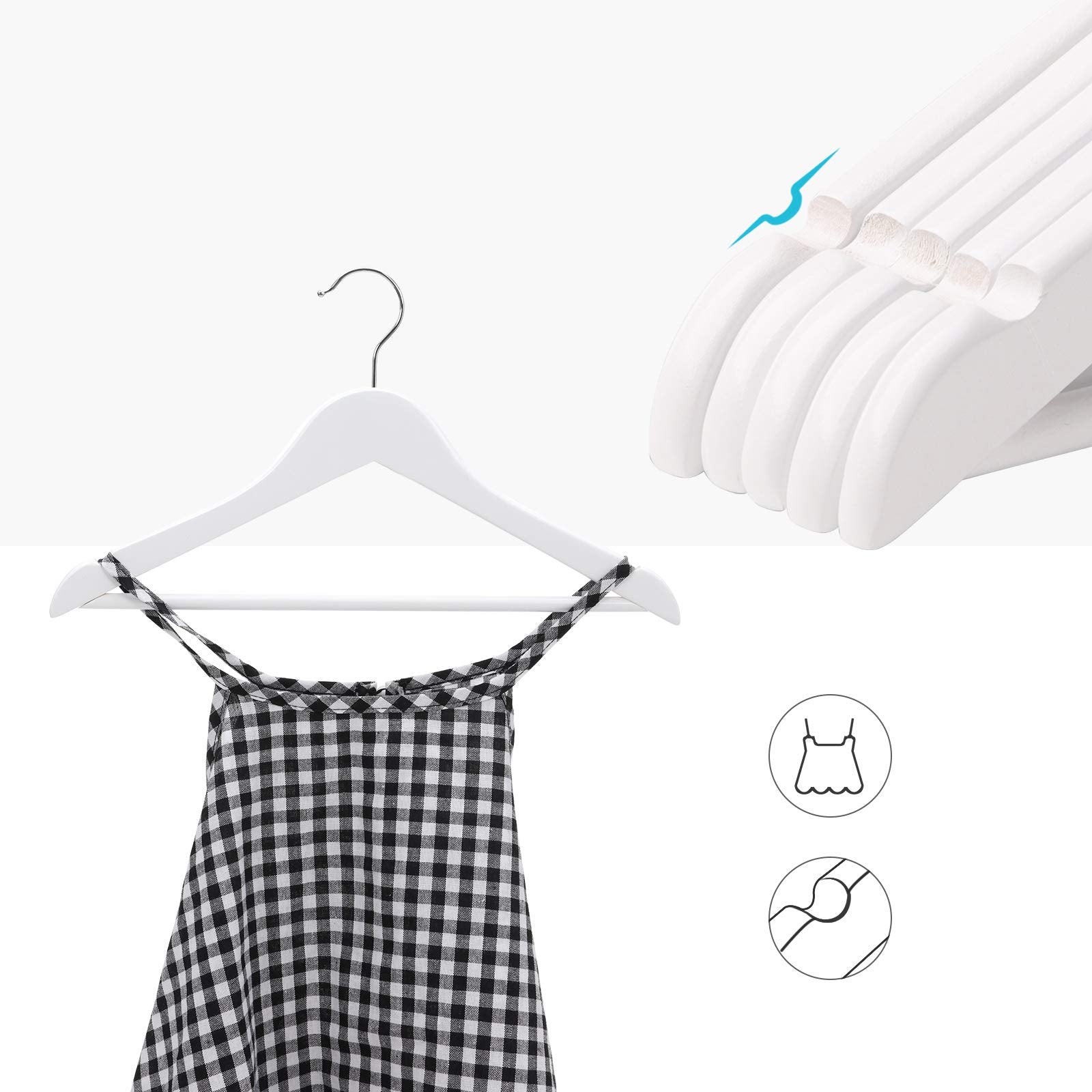 SONGMICS Wood Children's Hangers - Pack of 20 Kid's Clothes Hangers with Trousers Bar | White Finish 7