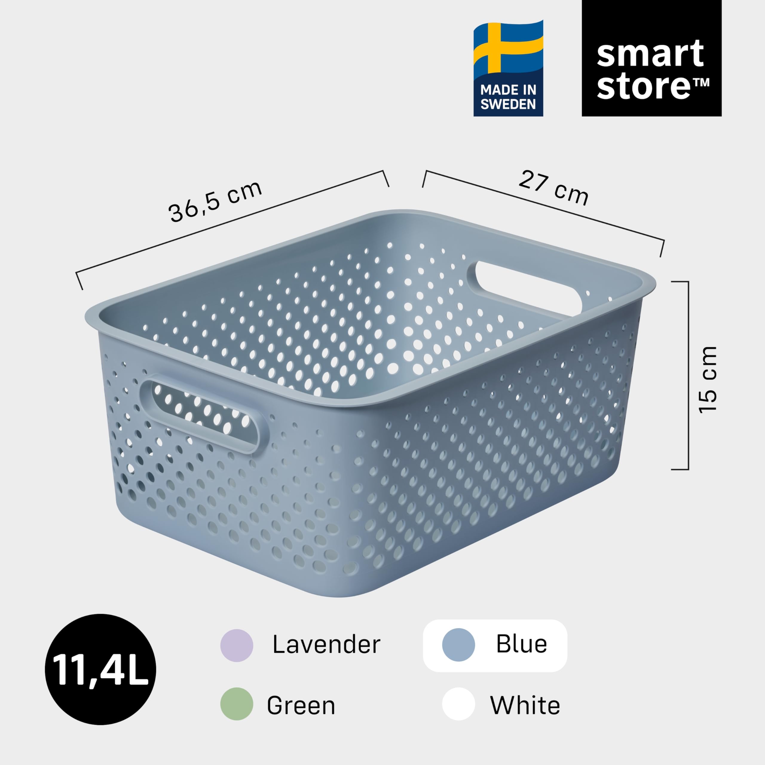 SmartStore Storage Basket with Handles - 11.4L Capacity | 36.5x27x15cm | Sea Salt Plastic 2