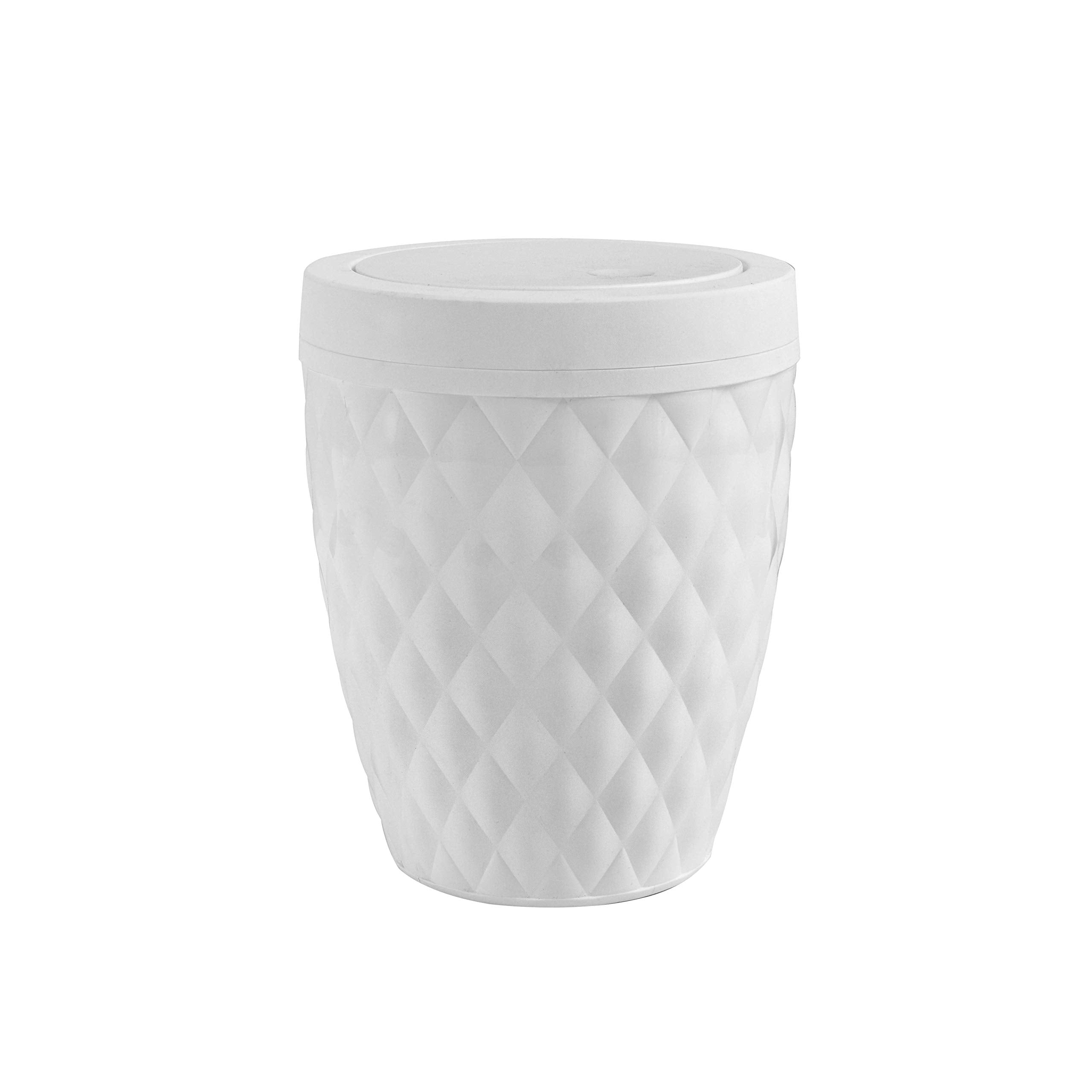 Addis 518030 Diamond Style Round Bathroom Bin | 5L Capacity | White Plastic | Swing Lid 1
