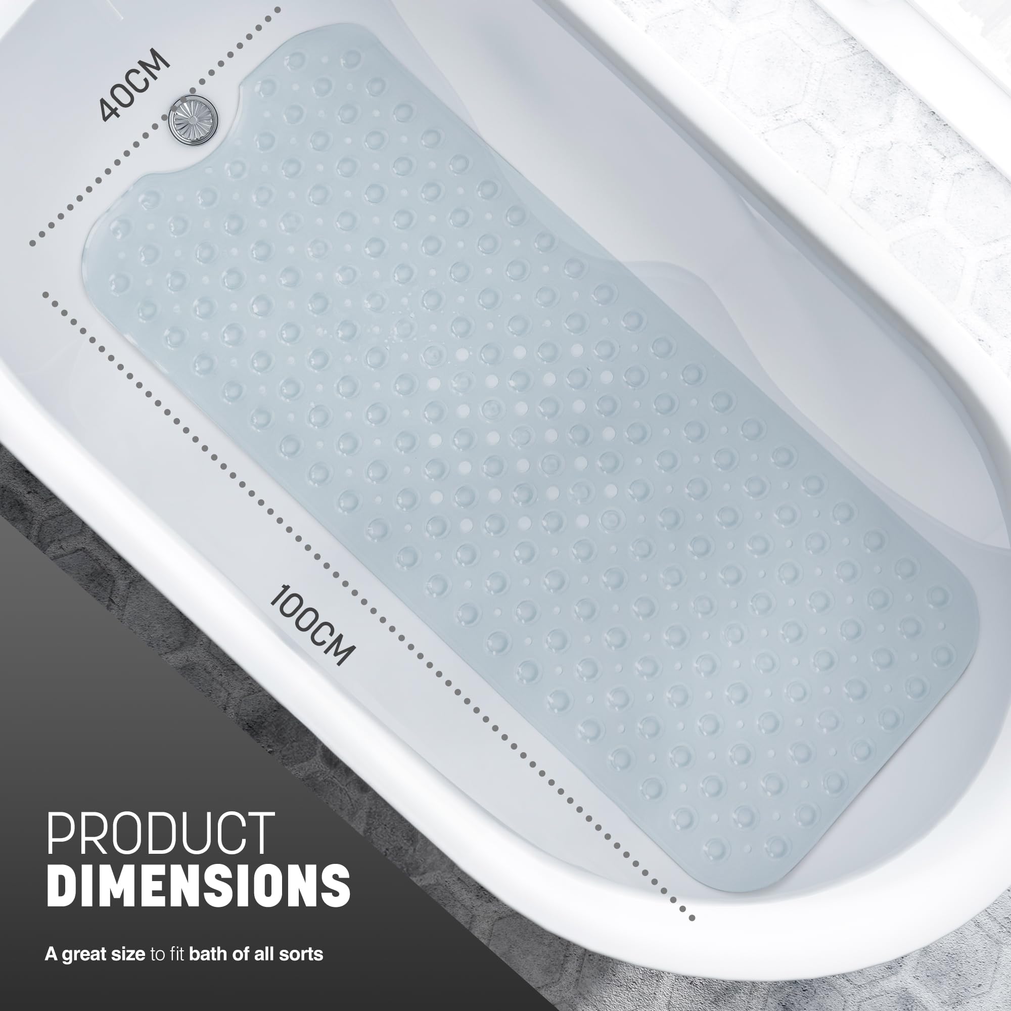 KEPLIN Non-Slip Bathtub Mat - 200 Suction Cups, 40x100cm, Clear, BPA/Latex Free 2