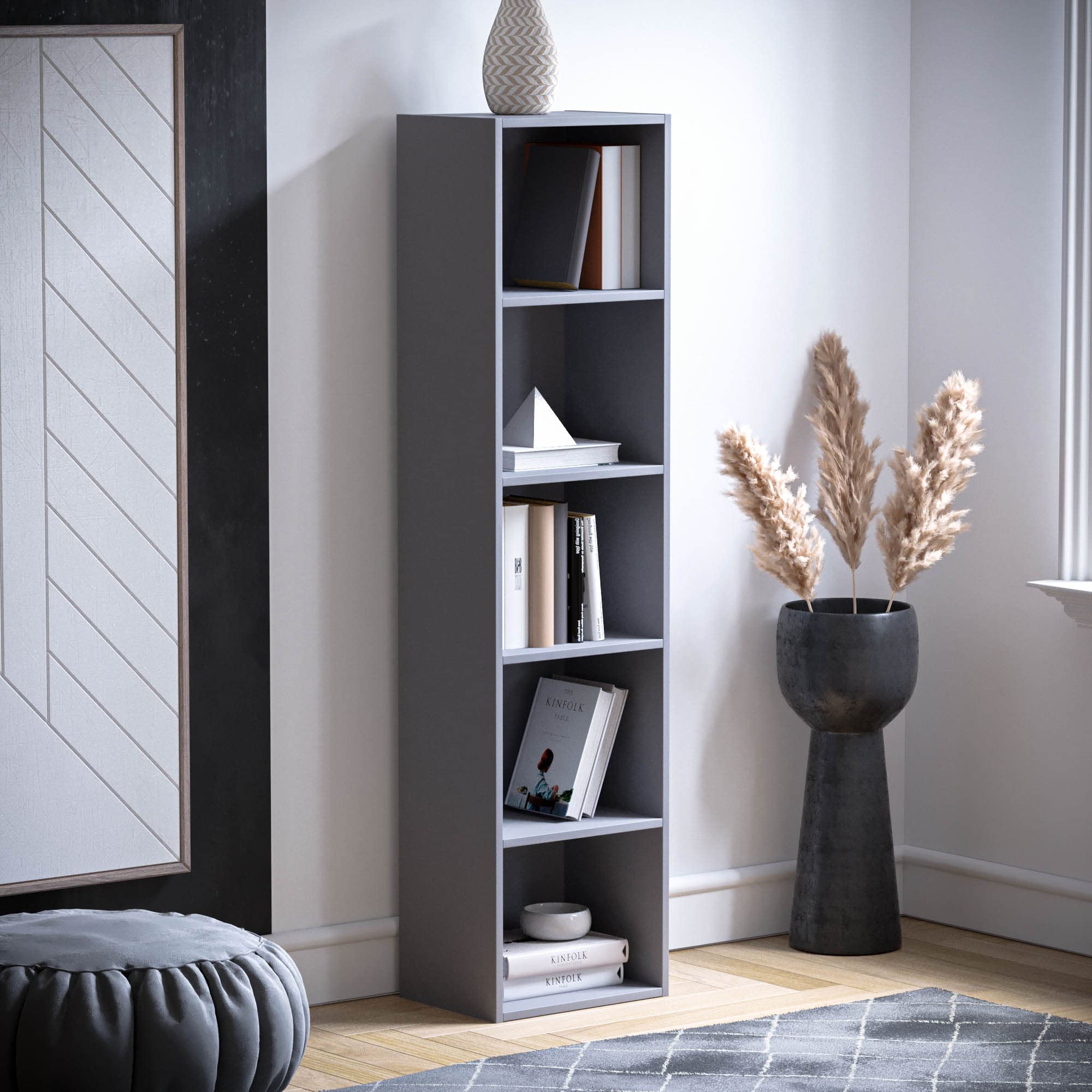 Vida Designs Oxford 5 Tier Cube Bookcase - Grey Wooden Shelving Unit | H 132 x W 32 x D 24 Cm 6
