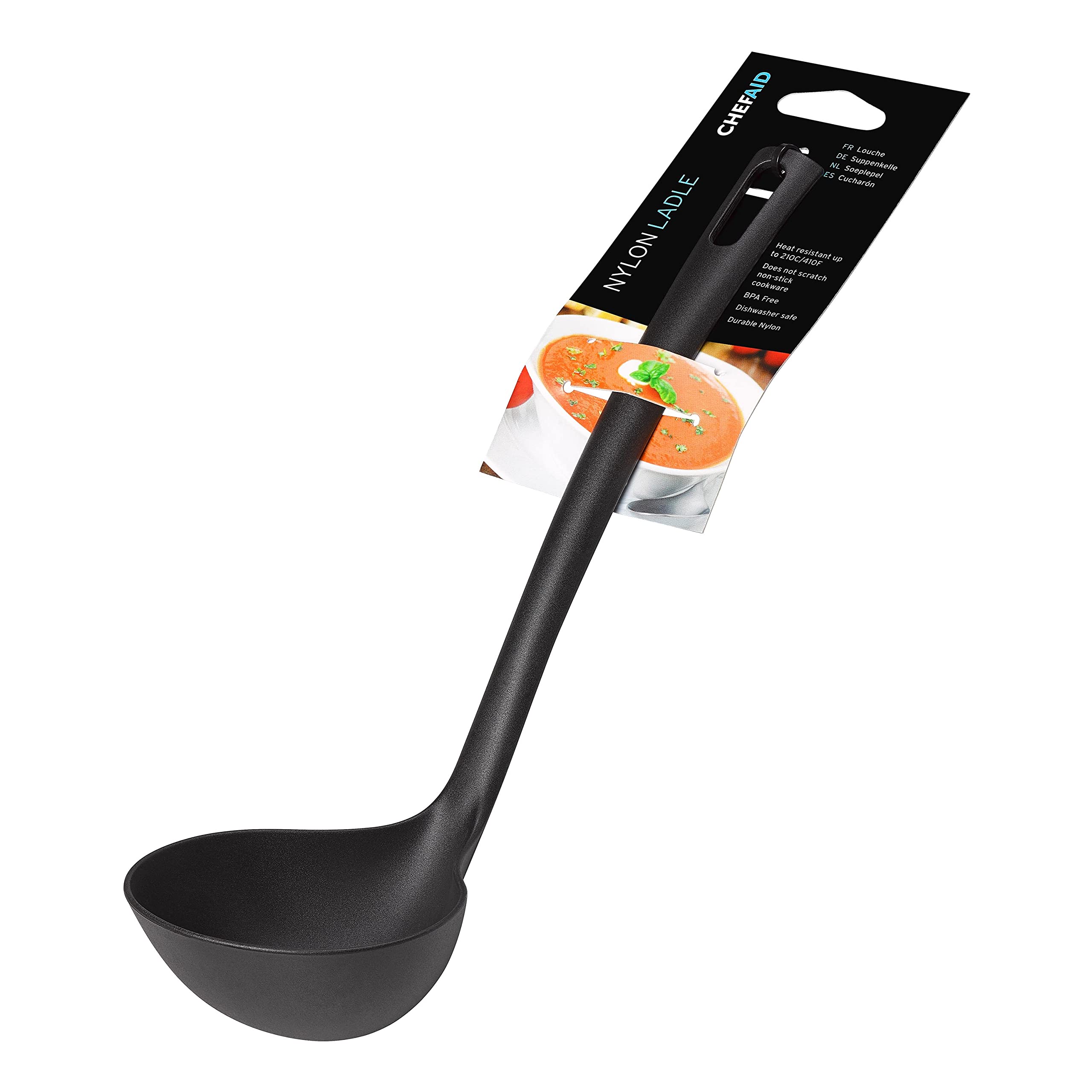 Chef Aid Black Nylon Soup & Stew Ladle | BPA Free | Heat Safe to 210°C | Dishwasher Safe 4