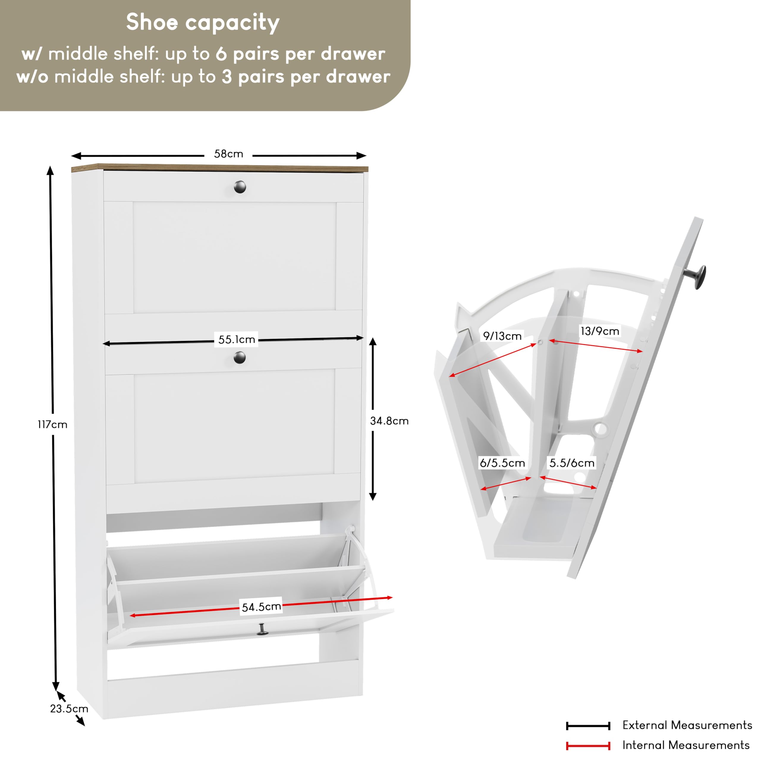 Vida Designs 3 Drawer Shoe Cabinet - White & Oak | Compact Entryway Storage | 117 H cm 2