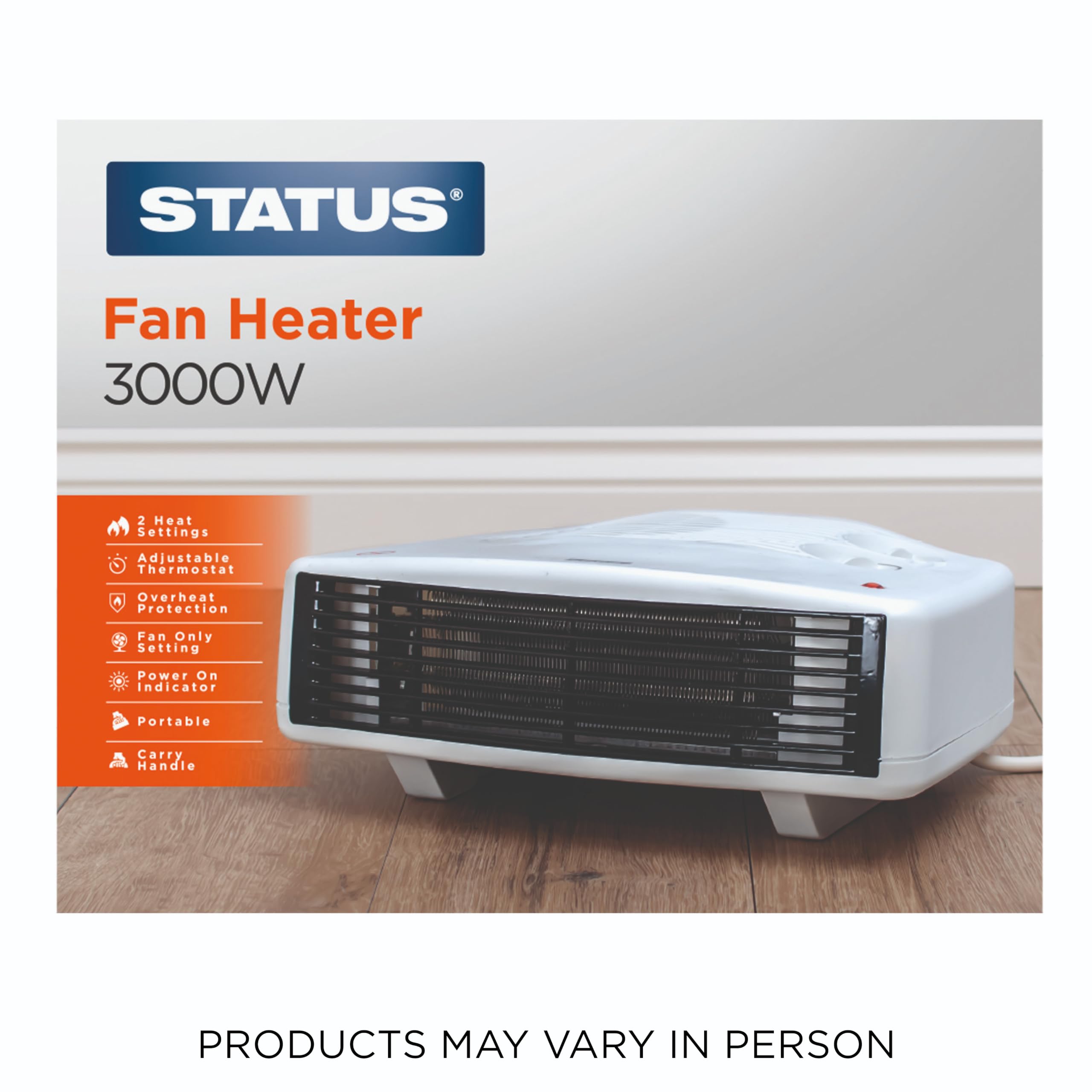 Status Flat Fan Heater - 3000W Power | Portable | Dual Heat Settings 7