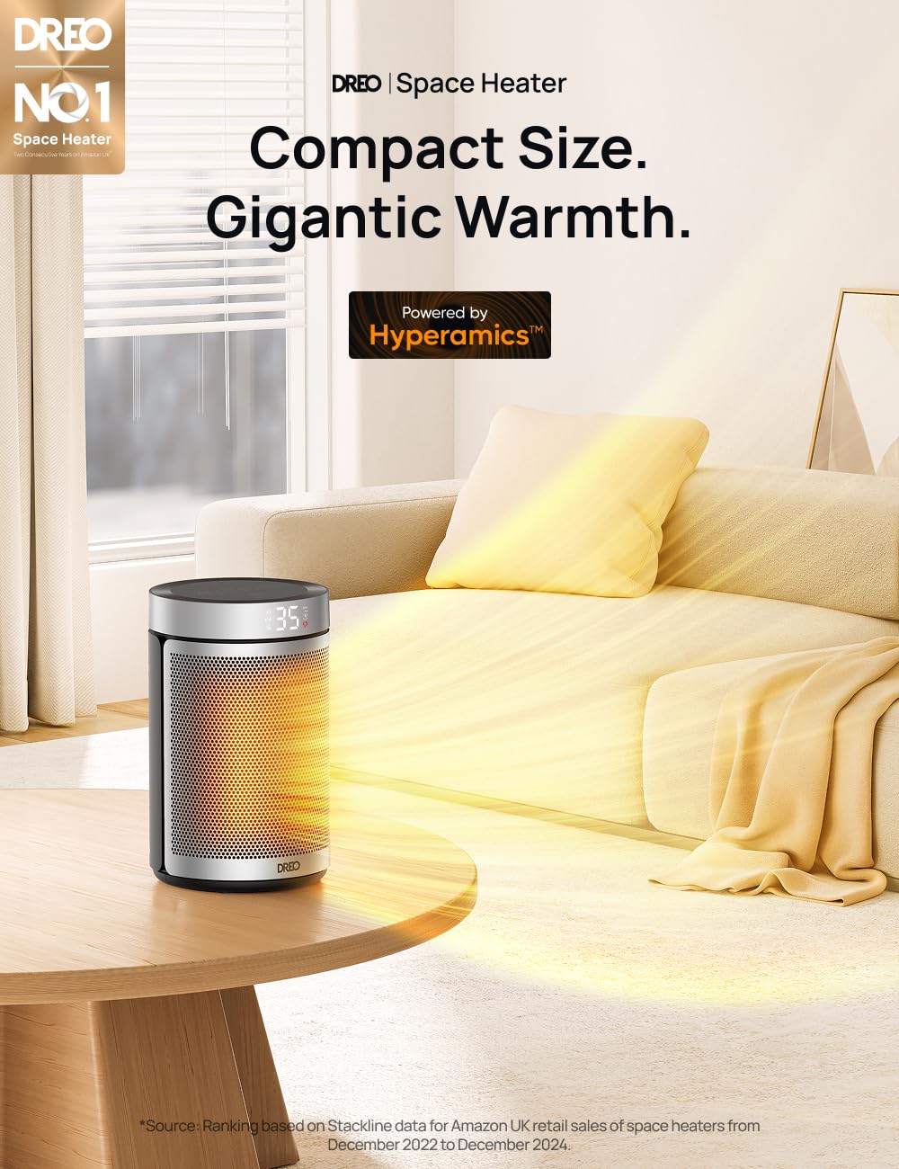 Dreo Electric Heater - 1500W Energy Efficient Space Heater | Silent Operation | Silver