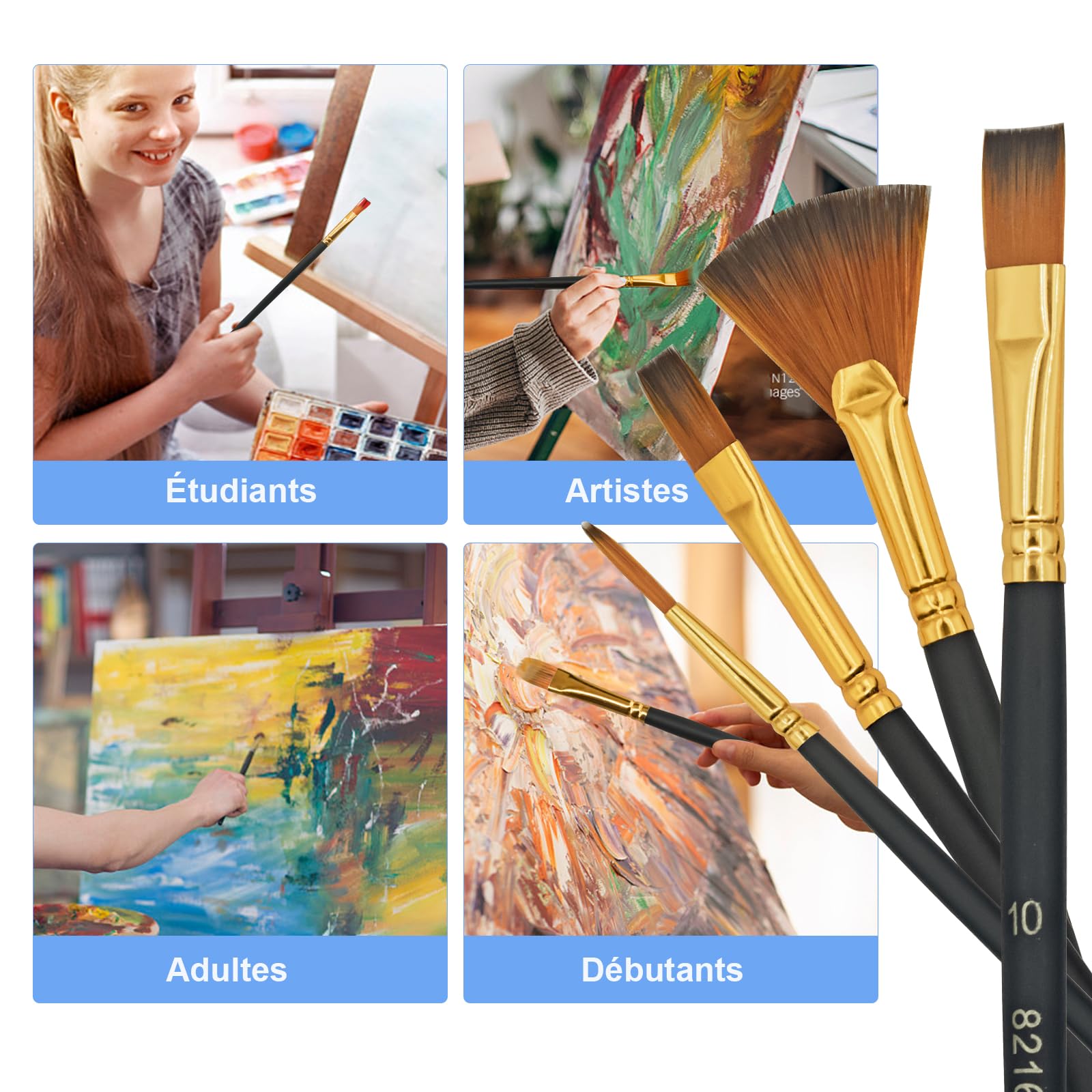 elzle Acrylic Paint Brushes Set - 12 Pcs Nylon Art Brushes with Wooden Handles for Watercolor & Oil Painting 7