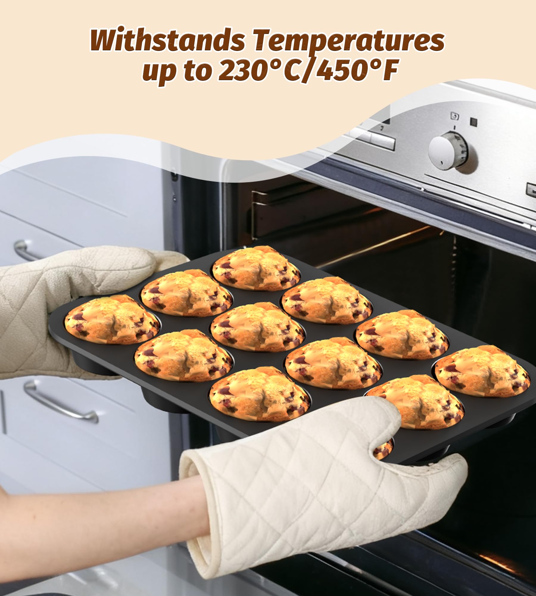 Ankway 12 Cup Muffin Tray - Metal Frame Stability, BPA Free Silicone, Non-Stick | Black 5