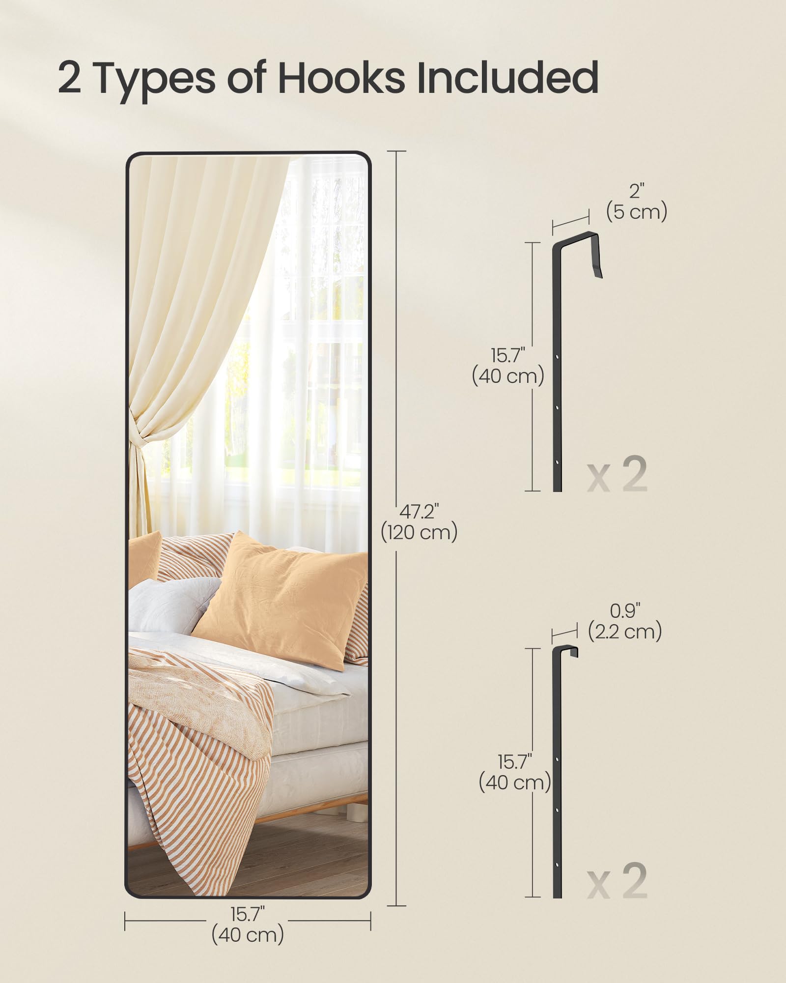 SONGMICS Full-Length Hanging Mirror - 120 x 40 cm Rectangular, Ink Black | Tempered Glass 5