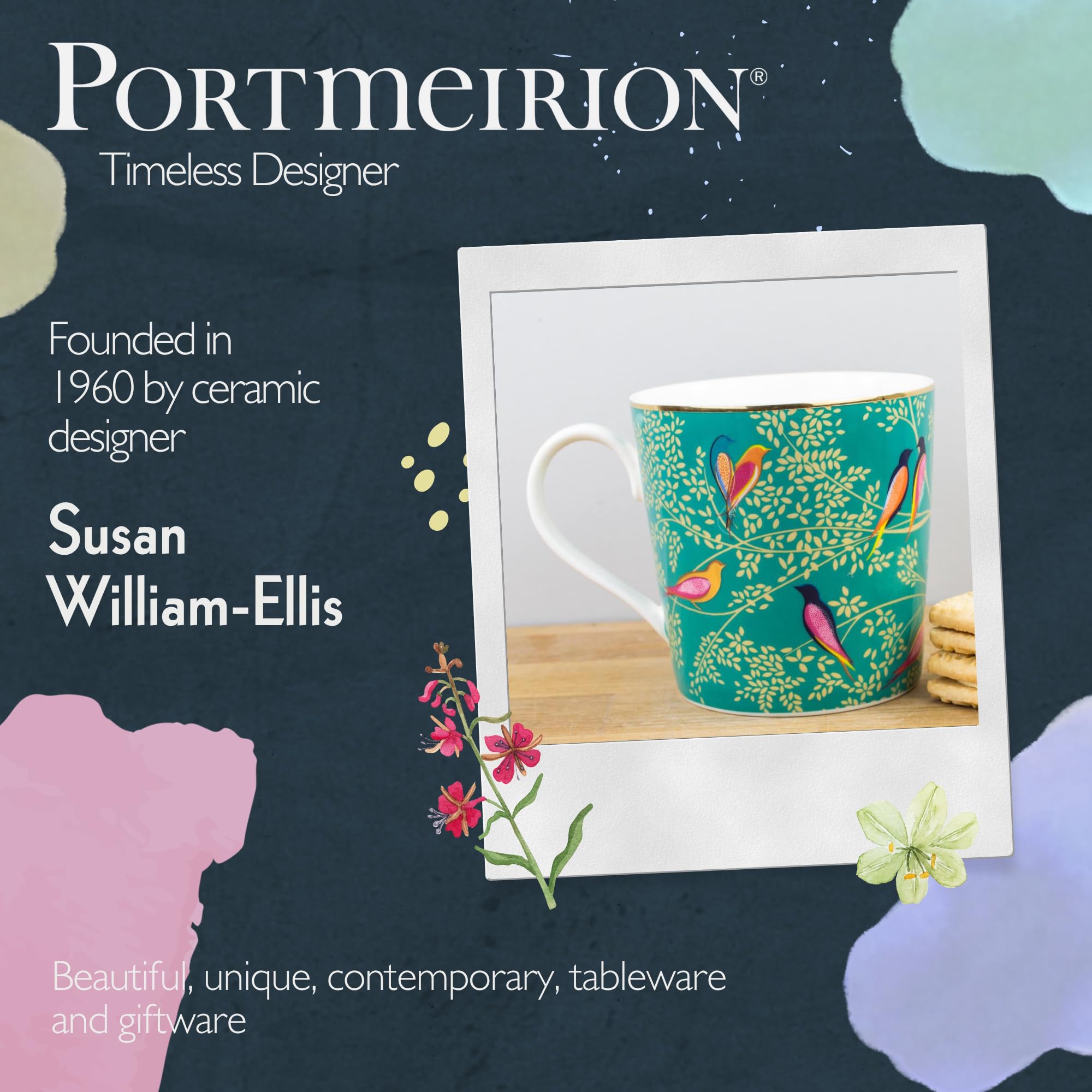 Portmeirion Sara Miller London Chelsea Fine China Coffee Mug - Dark Green | 10oz 9