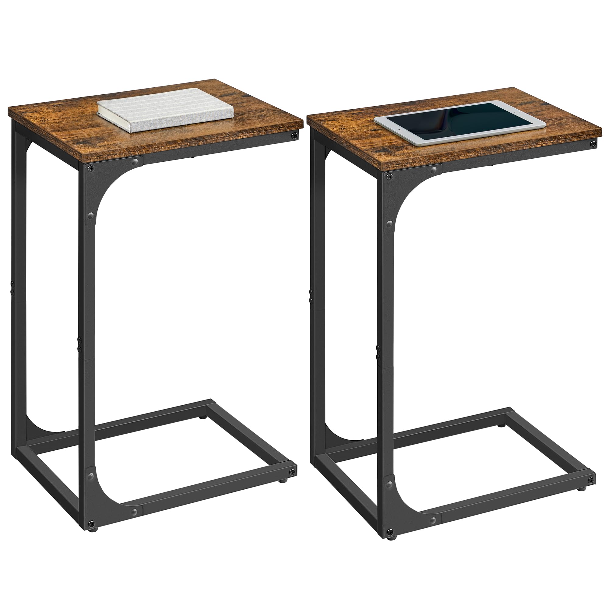 VASAGLE Set of 2 C-Shaped Side Tables - Rustic Brown/Black | 40x30x62 cm | Space Saving 1