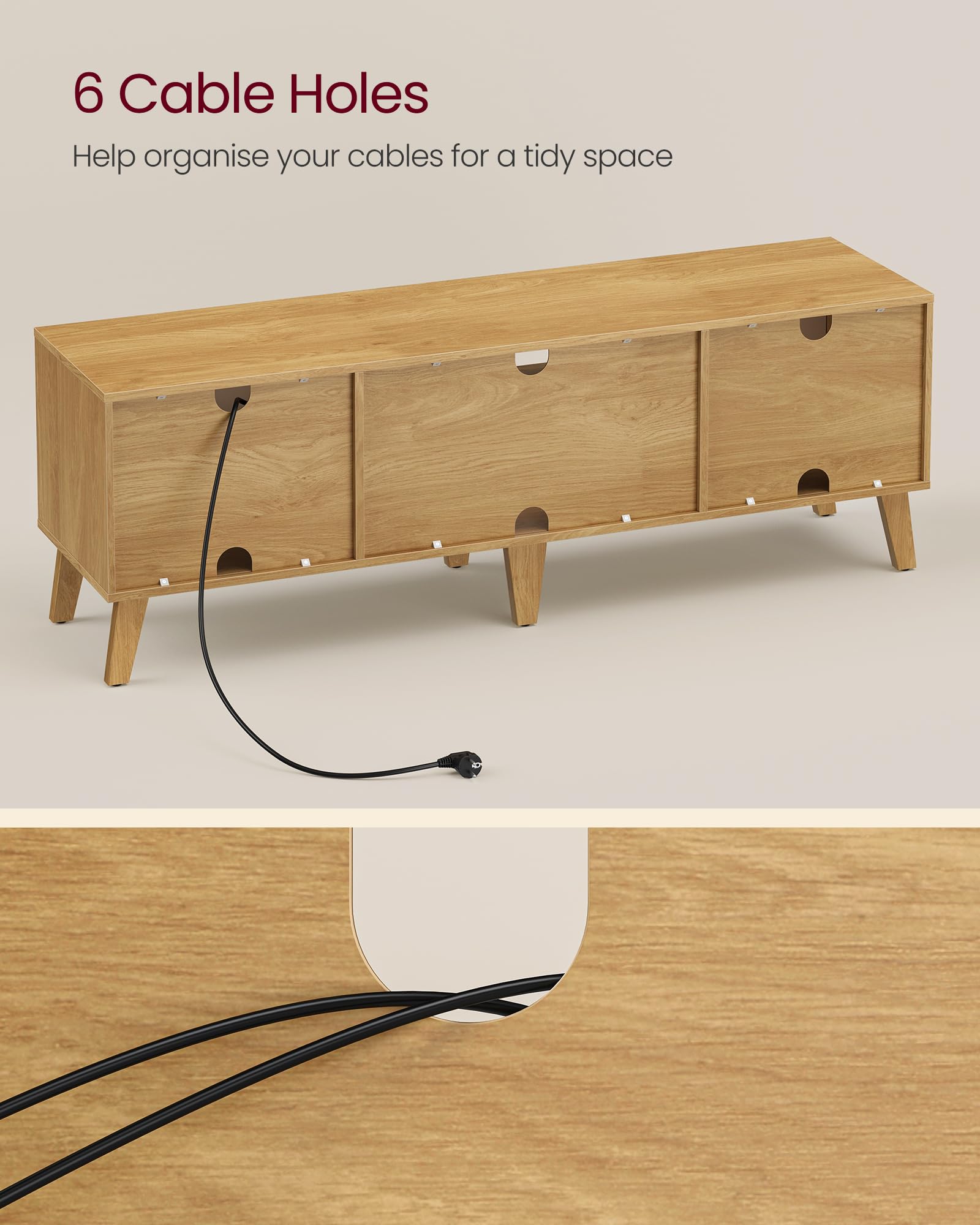 VASAGLE TV Stand Unit - Fits TVs up to 65" | 147cm Wide | Adjustable Shelf 5