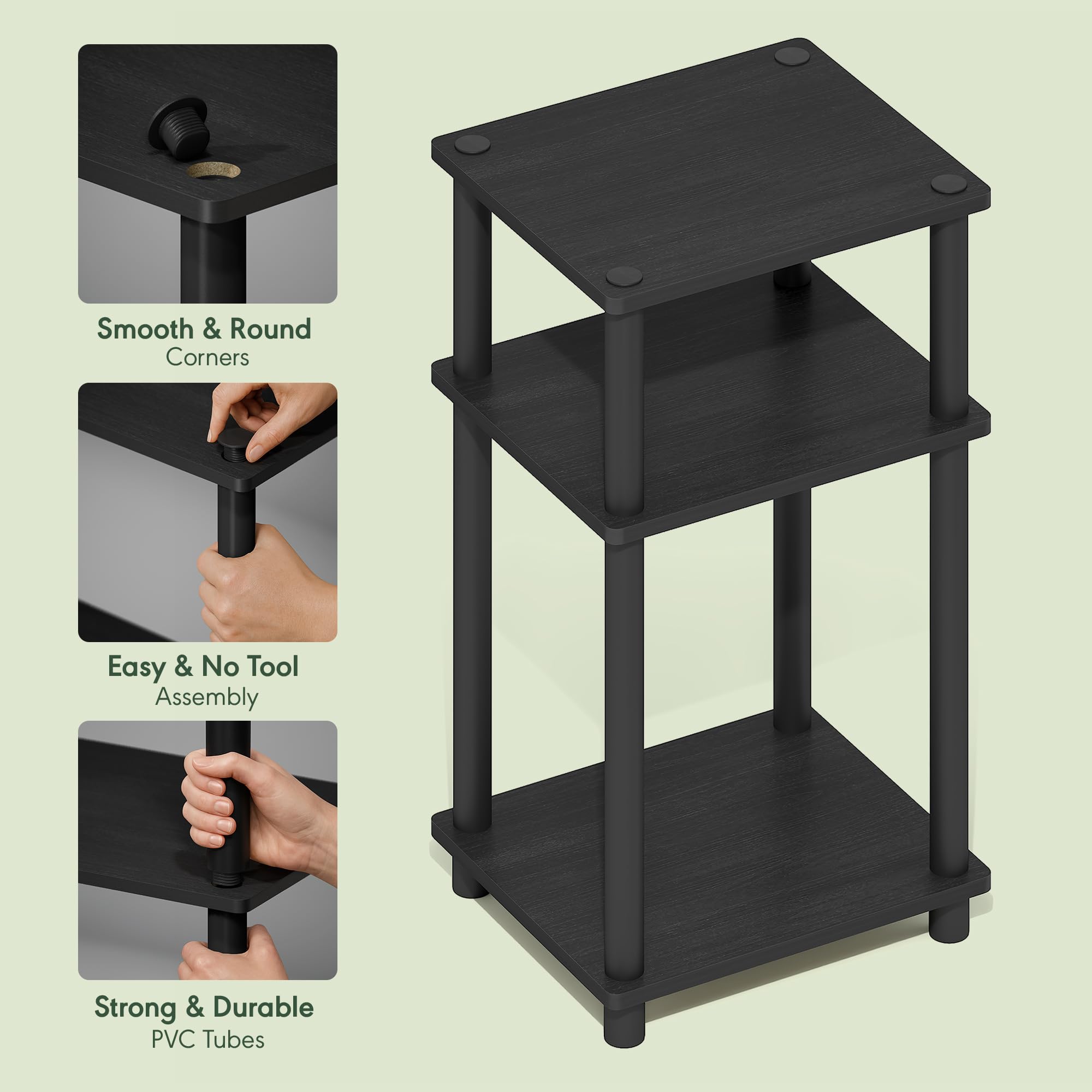 Furinno JUST Side Table - 3-Tier End Table | Americano/Black | 29.2cm W 4