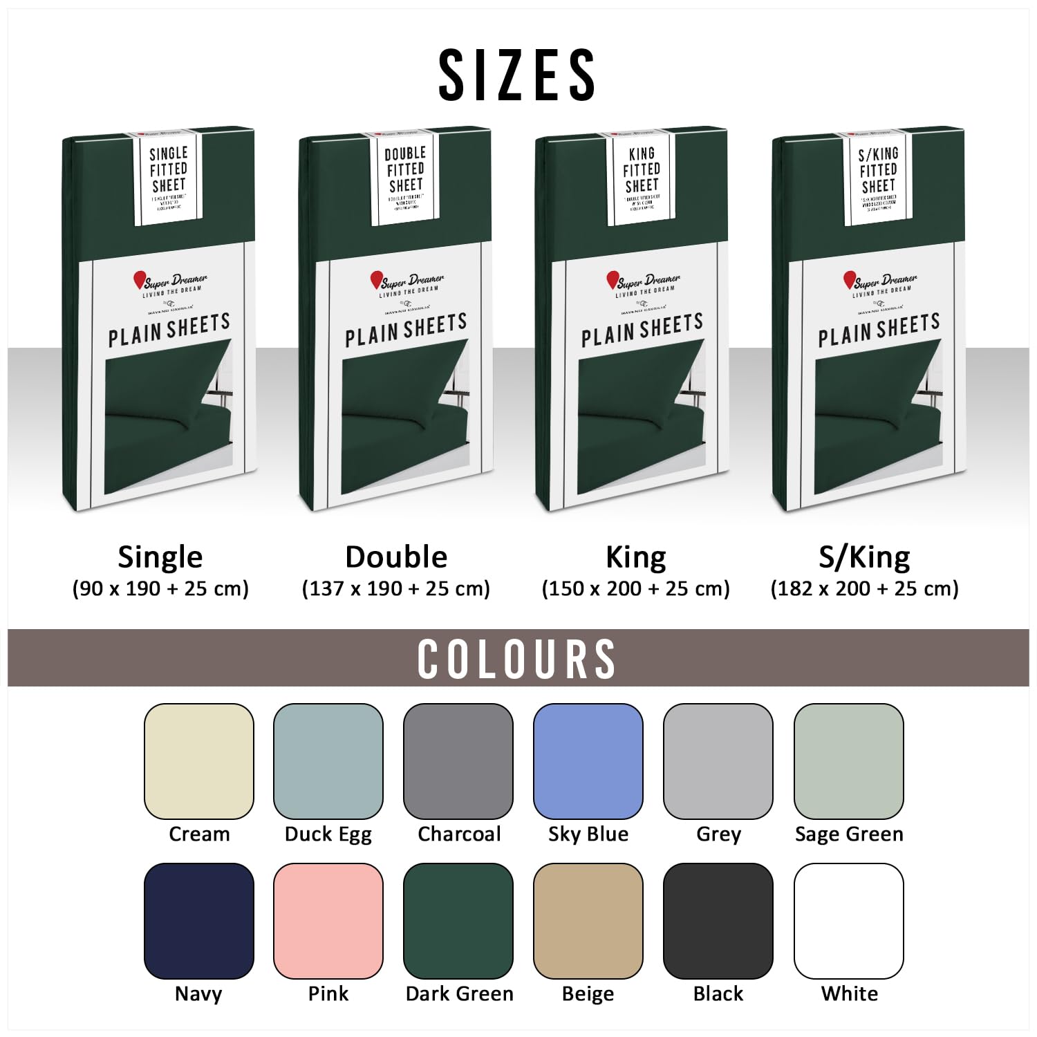 Super Dreamer 100% Polyester Fitted Sheet - Single Bed 91 x 190cm | Dark Green | Snug Fit 6