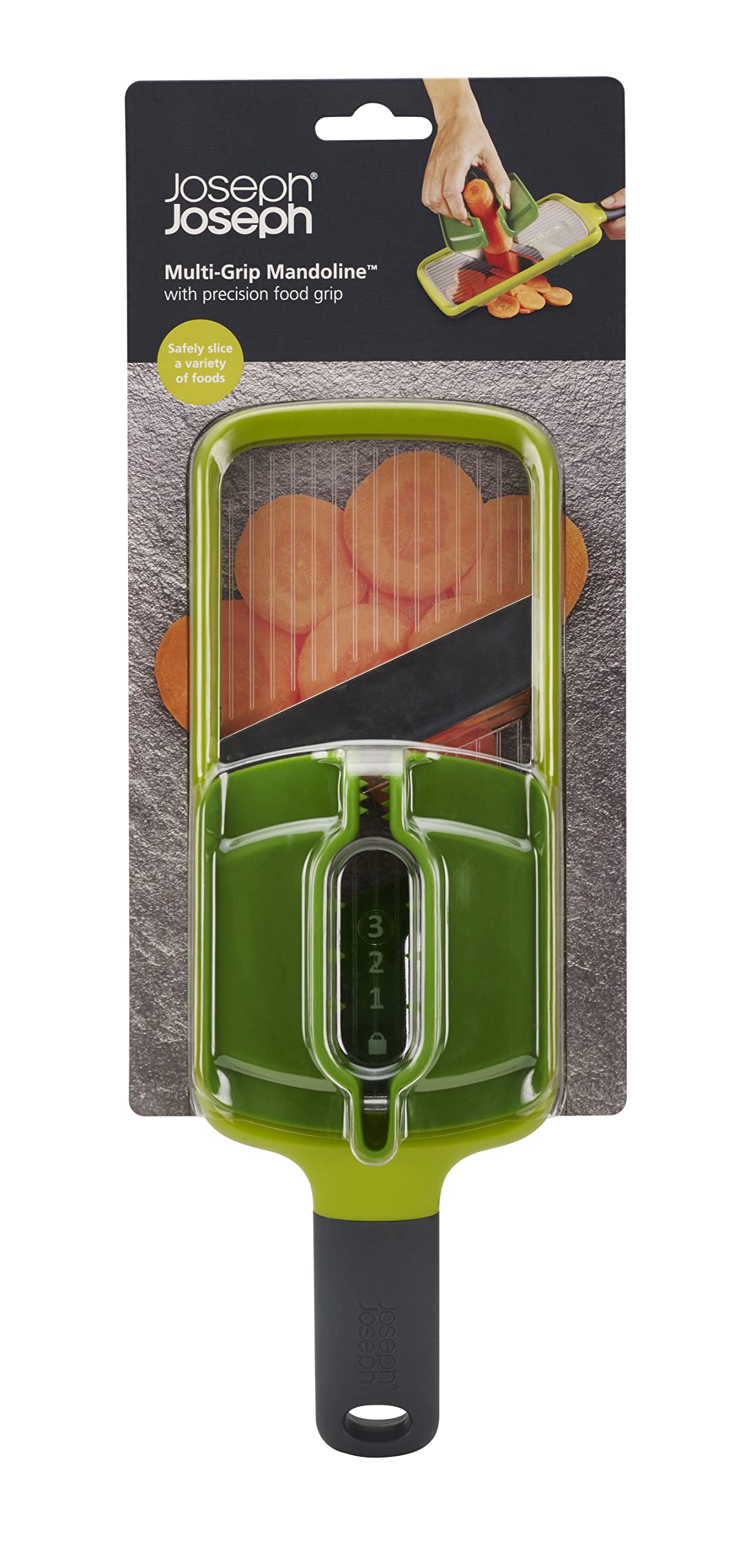 Joseph Joseph Multi-Grip Kitchen Mandoline - Adjustable Slicer with 3 Thickness Settings | Green 6